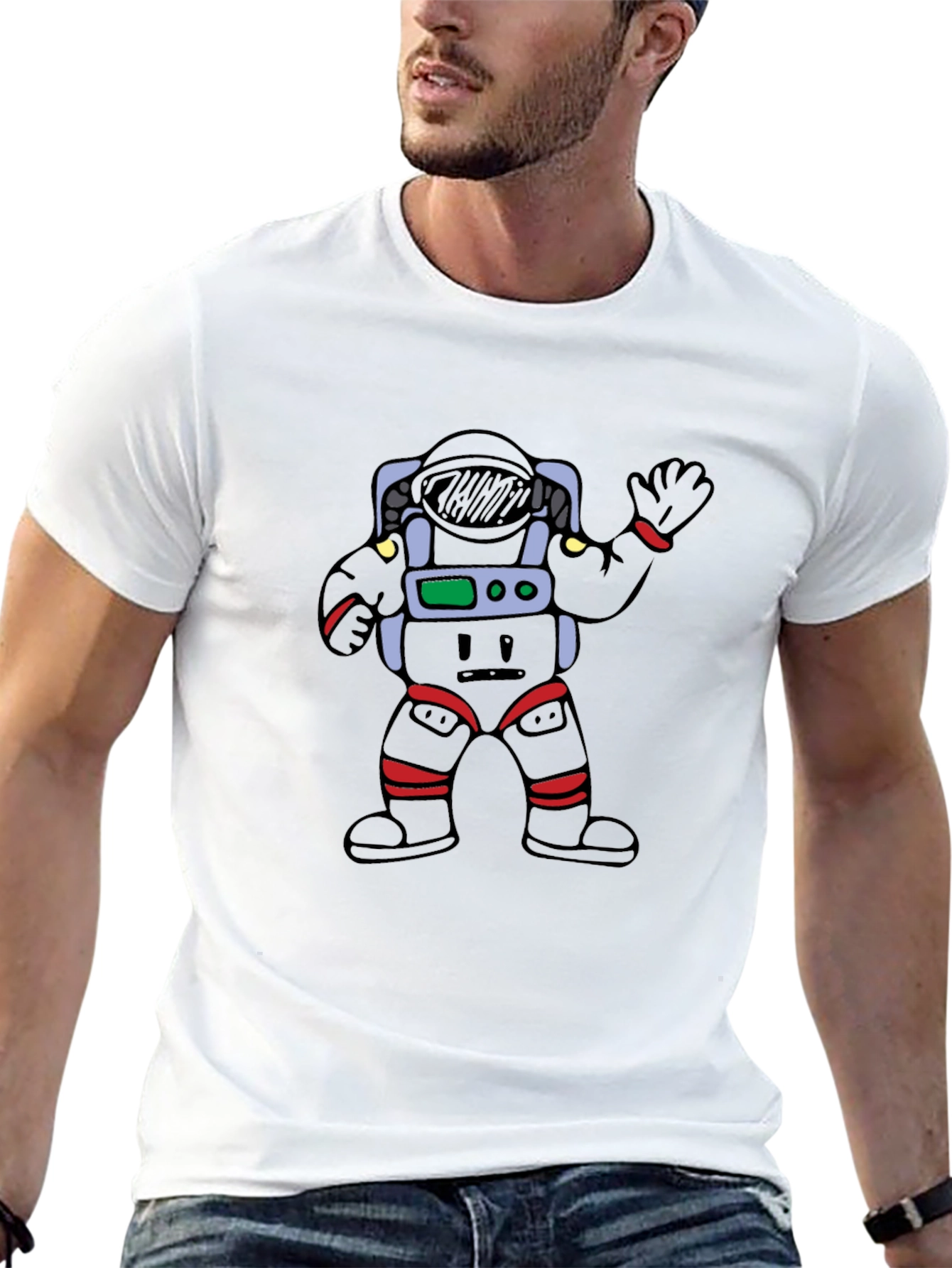 Cartoon Astronaut Black Graphic Tee