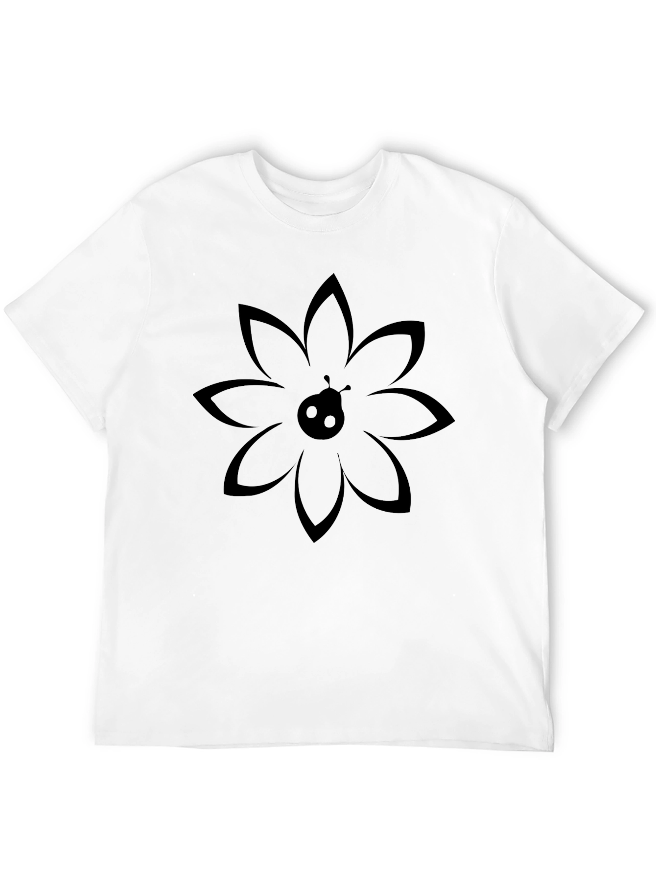 Ladybug Floral Graphic Print Black T-Shirt