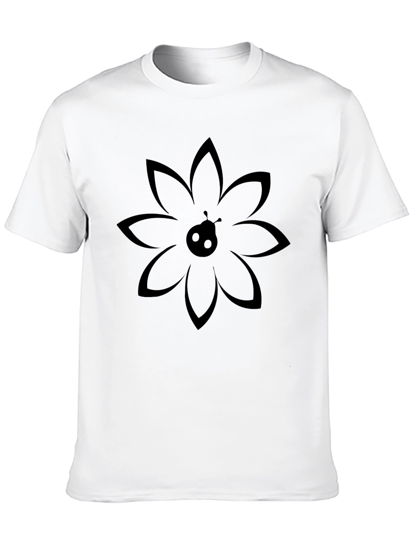 Ladybug Floral Graphic Print Black T-Shirt