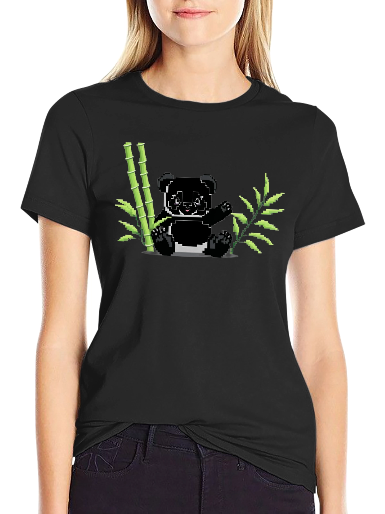 Pixel Panda Bamboo Graphic Tee - Black