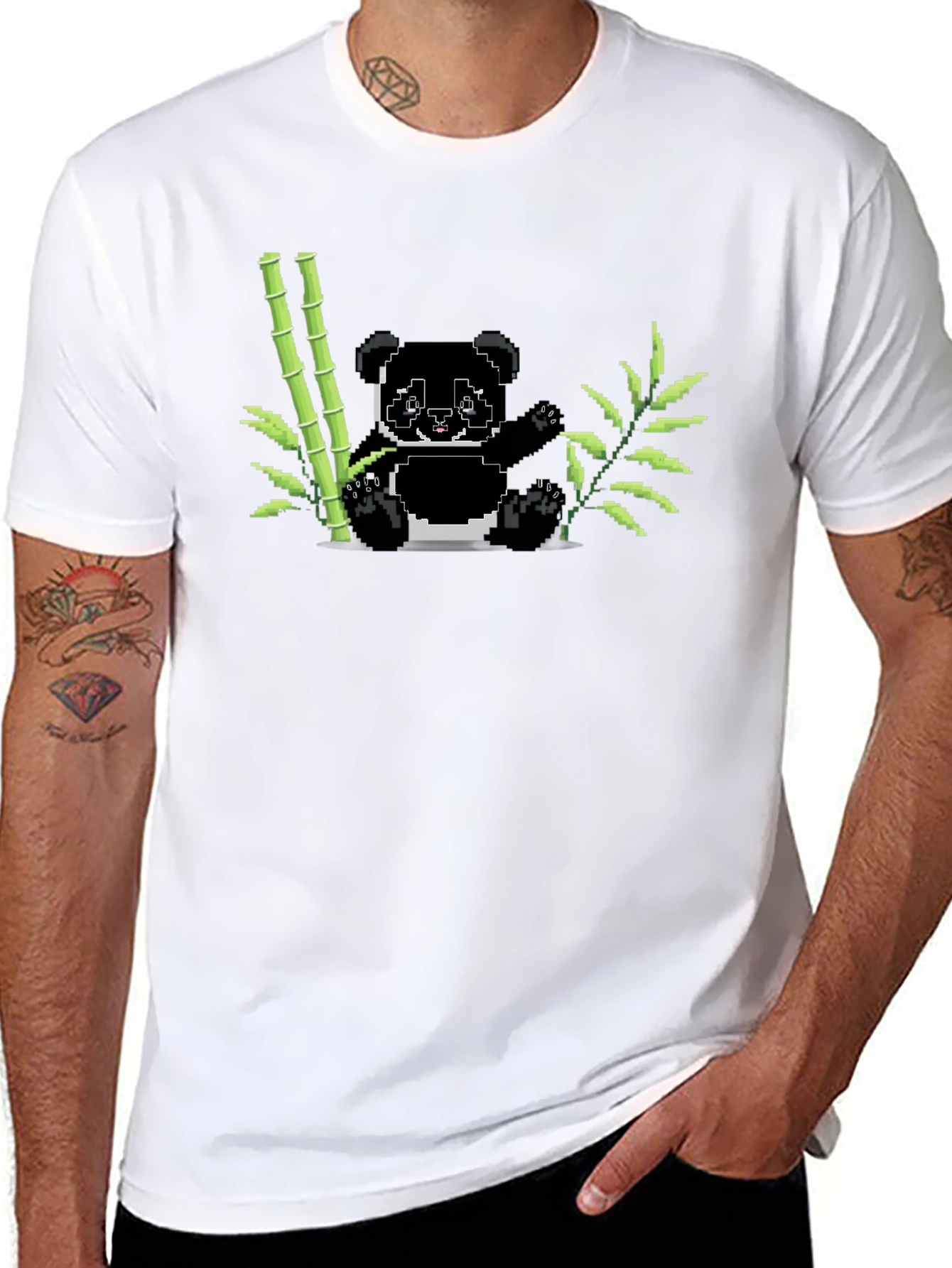 Pixel Panda Bamboo Graphic Tee - Black