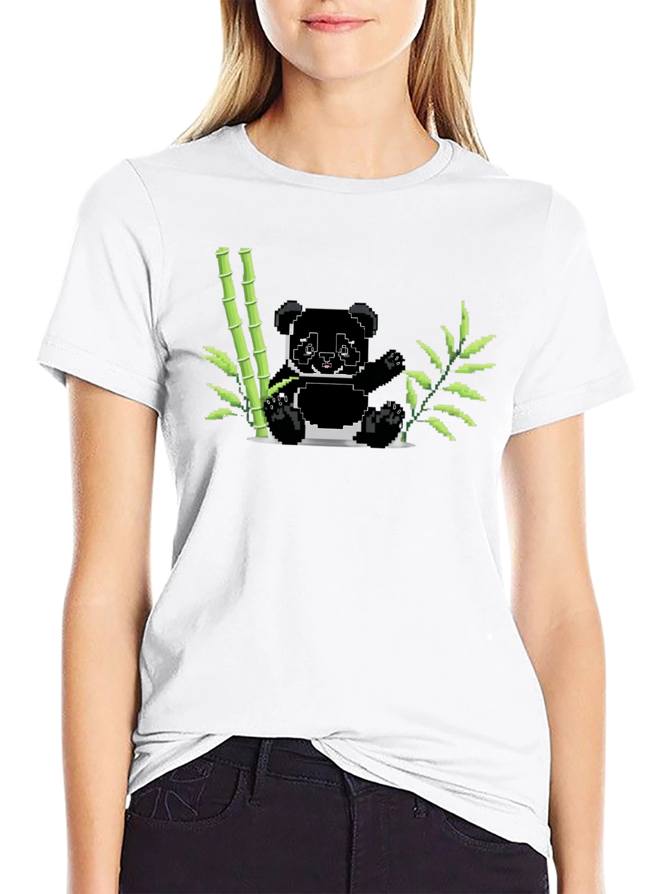 Pixel Panda Bamboo Graphic Tee - Black