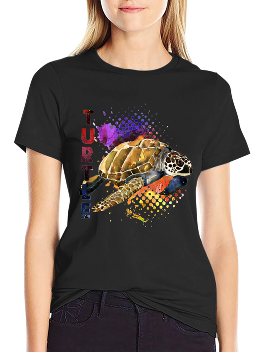 Watercolor Turtle Graphic Tee - Black