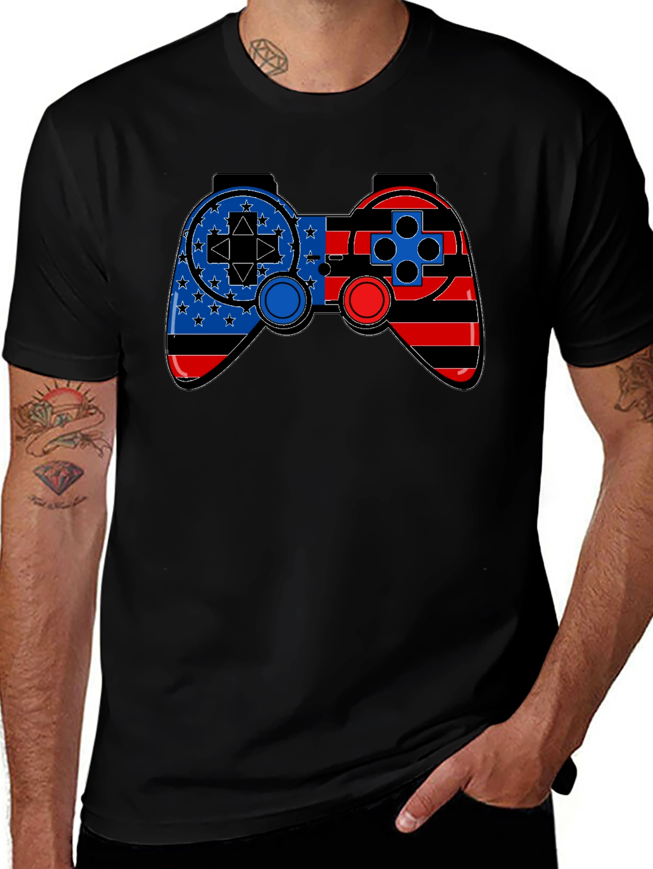 Patriotic Gamer T-Shirt - American Flag Game Controller