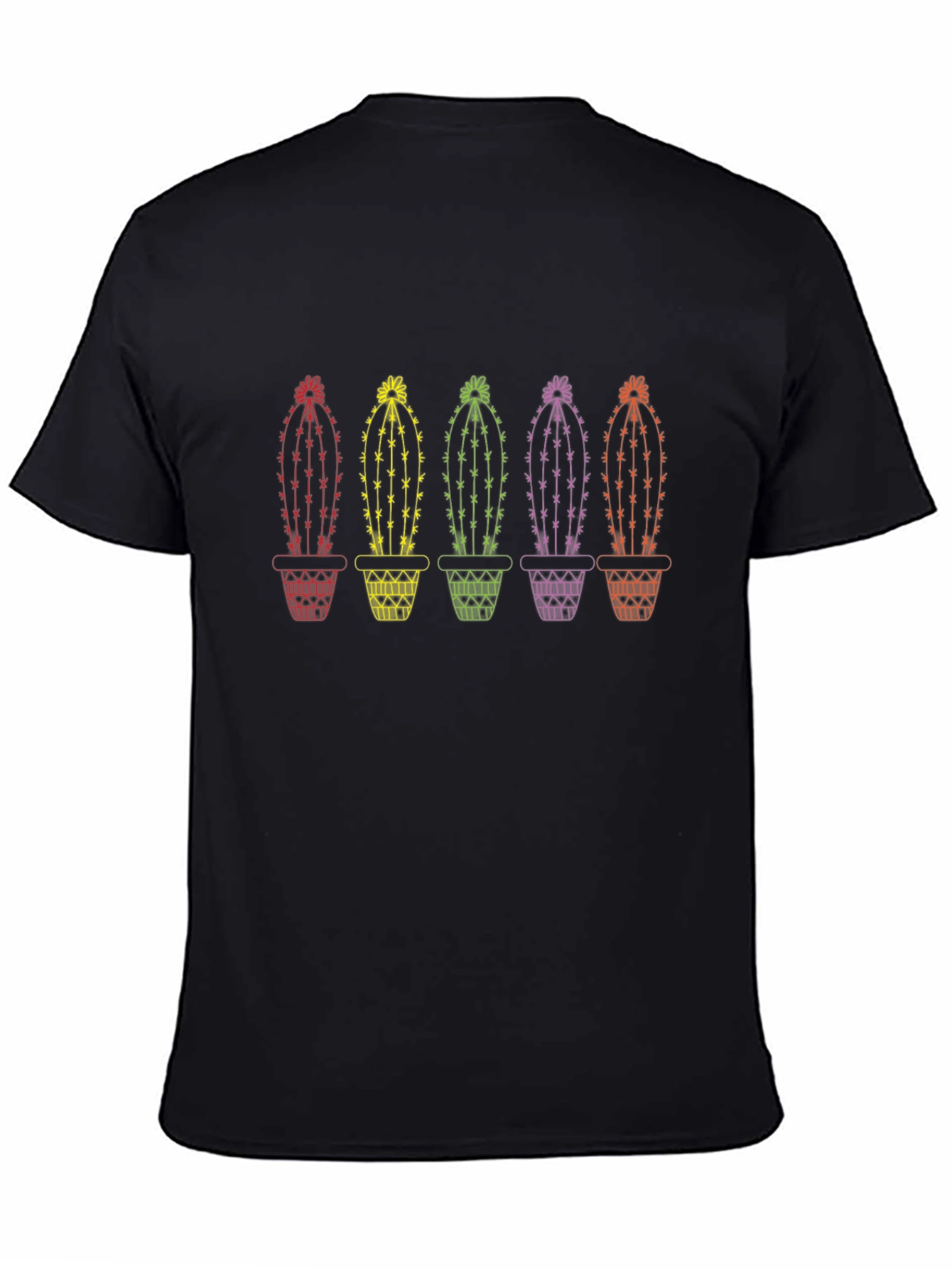 Rainbow Cactus Graphic Tee - Black Cotton T-Shirt