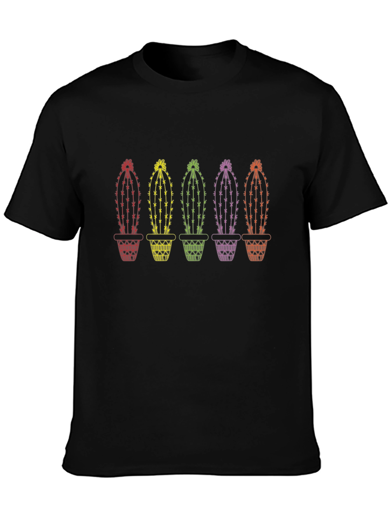 Rainbow Cactus Graphic Tee - Black Cotton T-Shirt