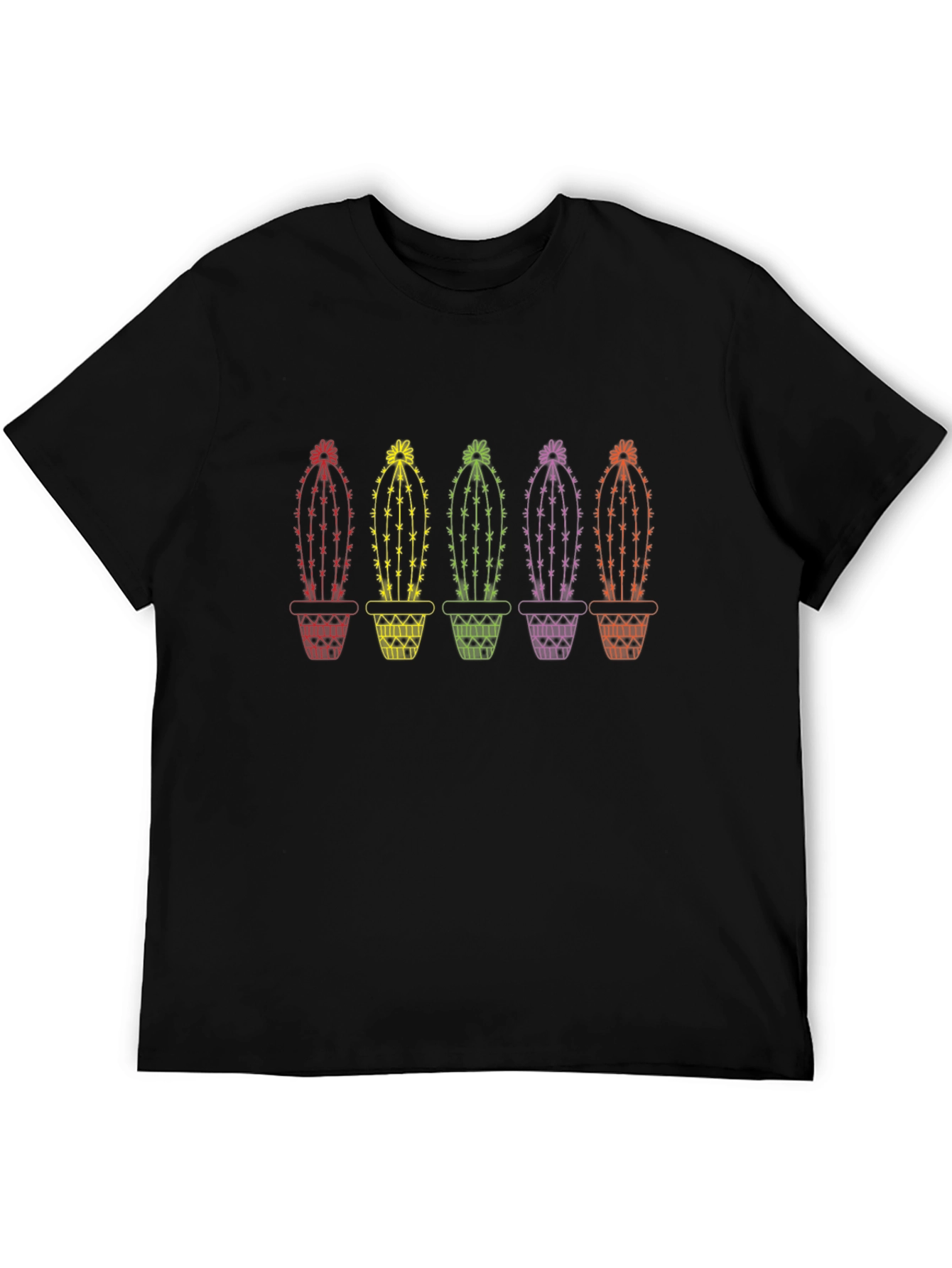 Rainbow Cactus Graphic Tee - Black Cotton T-Shirt