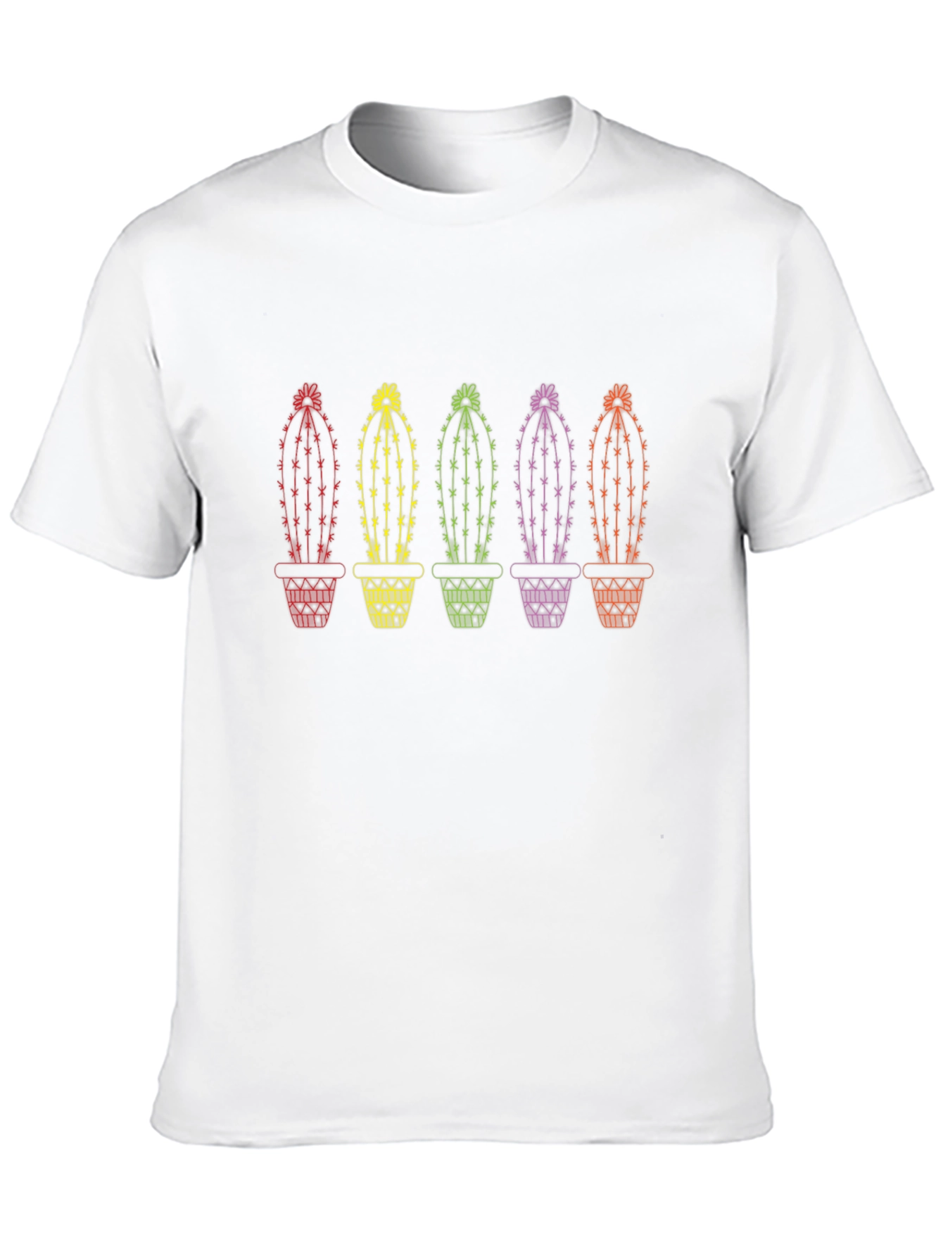 Rainbow Cactus Graphic Tee - Black Cotton T-Shirt