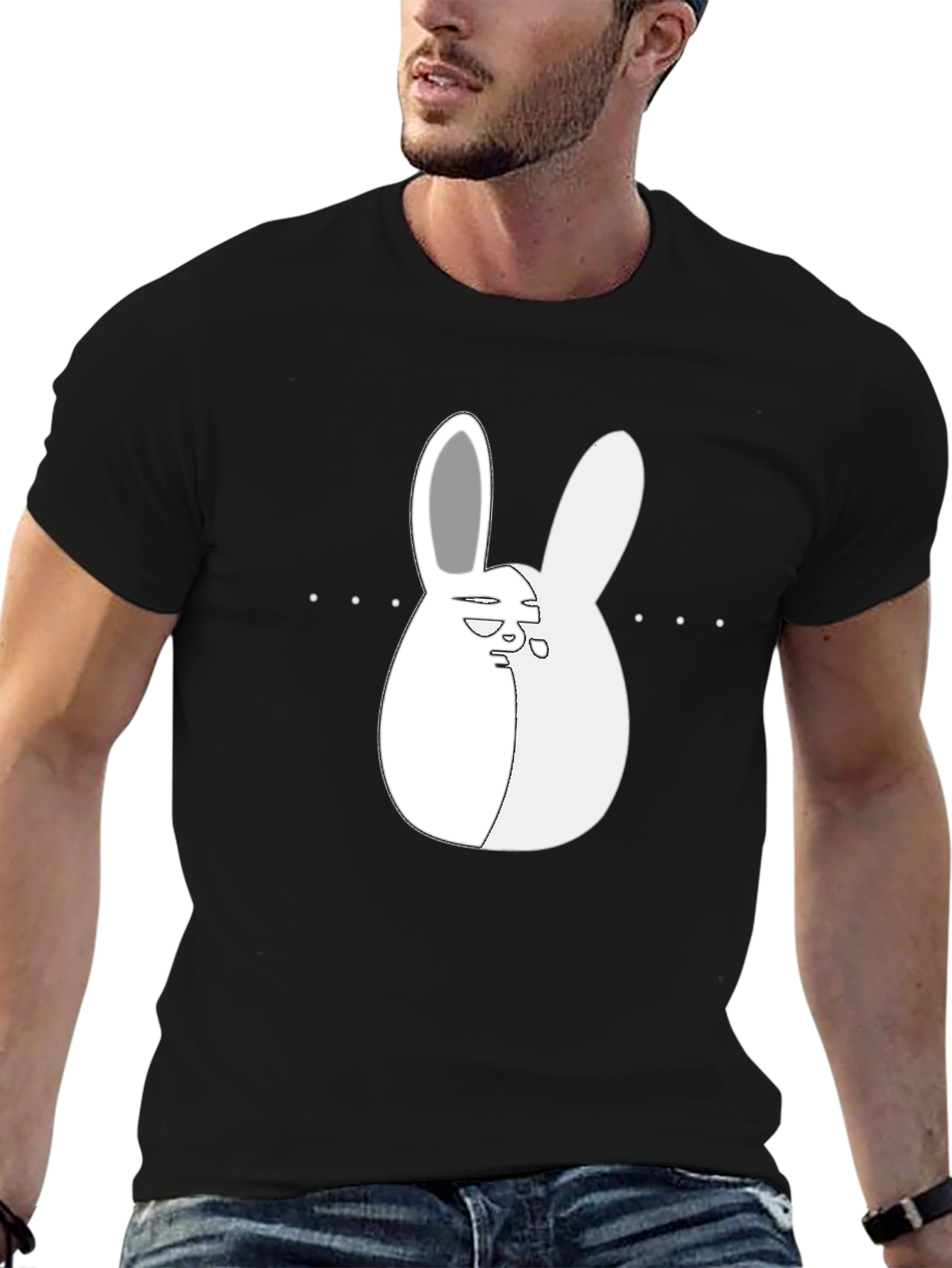 Cool Bunny Graphic Tee - Black Cotton Blend