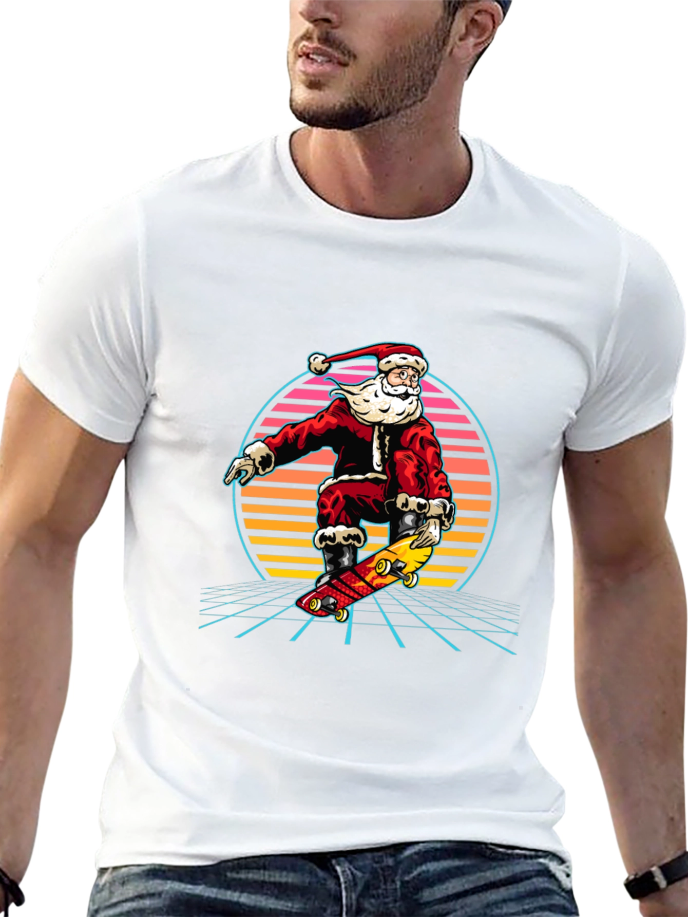 Santa Skateboard Retro T-Shirt