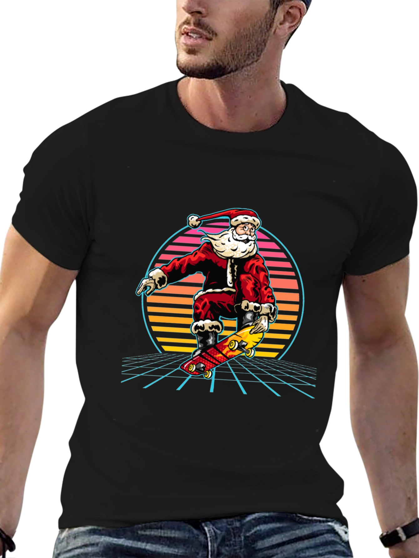 Santa Skateboard Retro T-Shirt