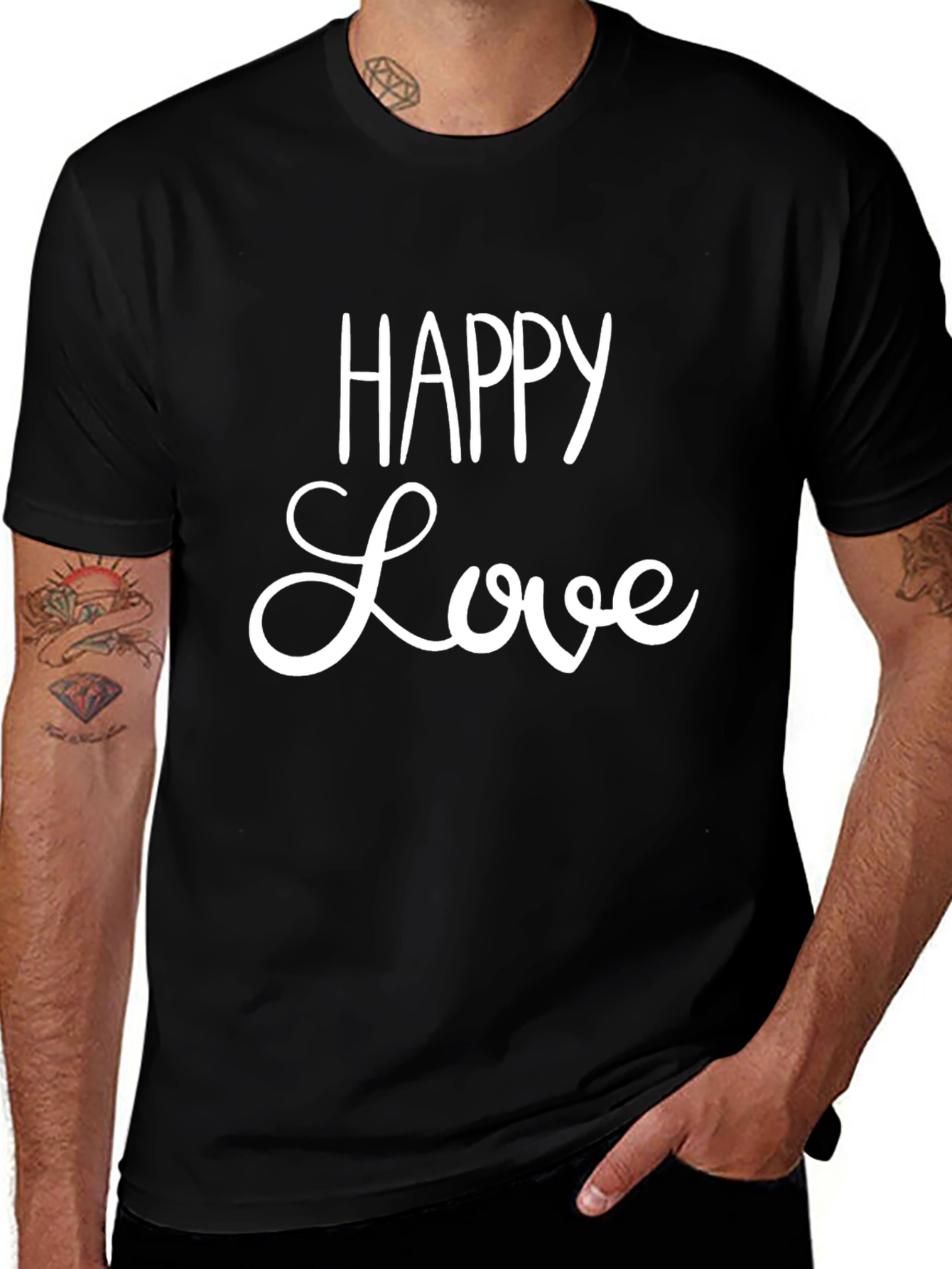 Happy Love Graphic Tee - Black Casual T-Shirt