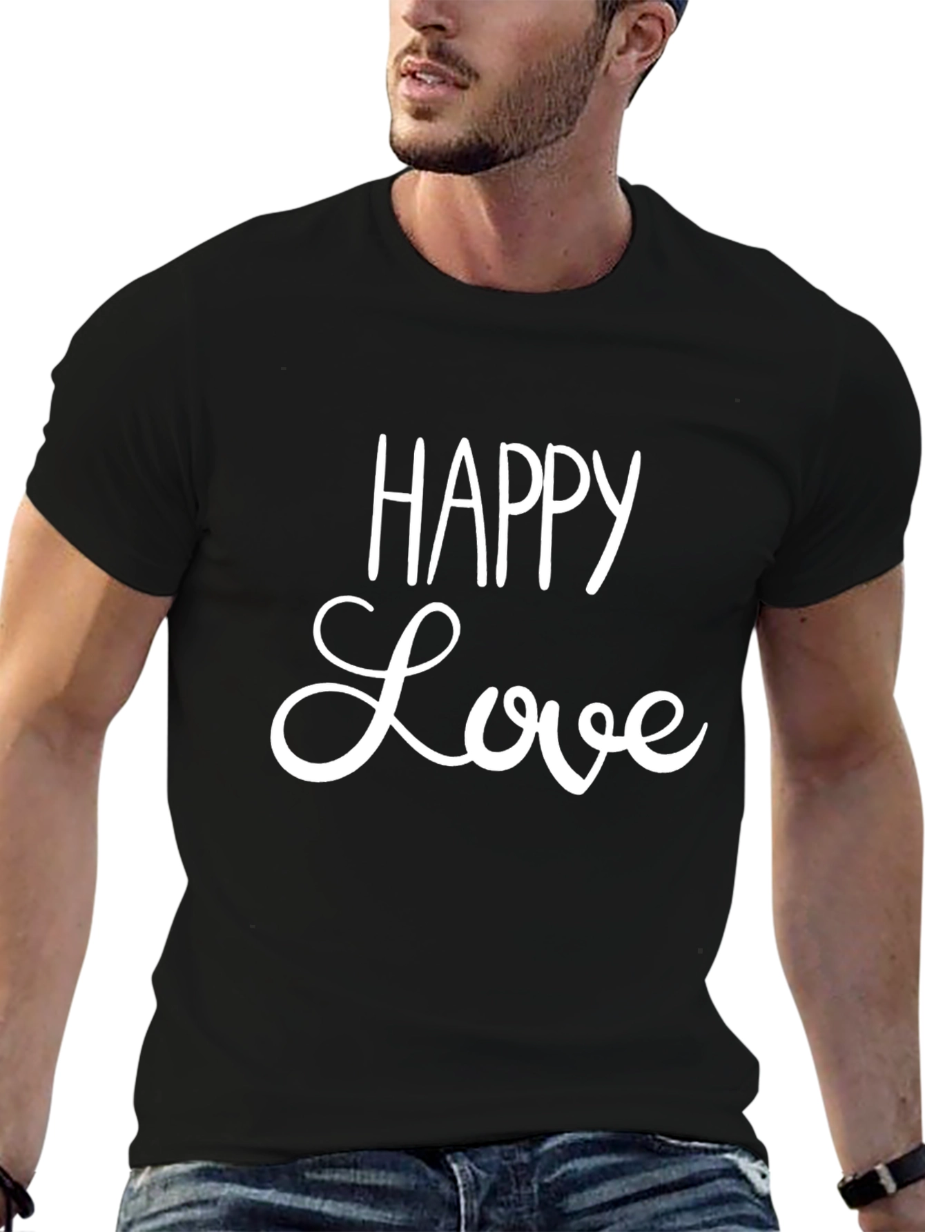 Happy Love Graphic Tee - Black Casual T-Shirt
