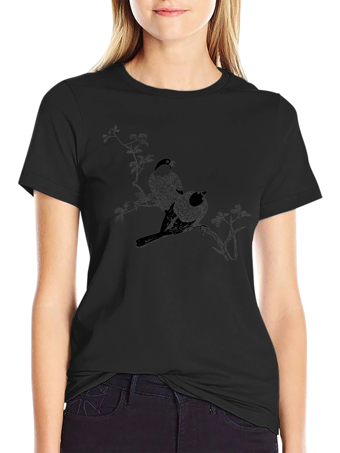 Bird Branch Black T-Shirt - Stylish Comfort