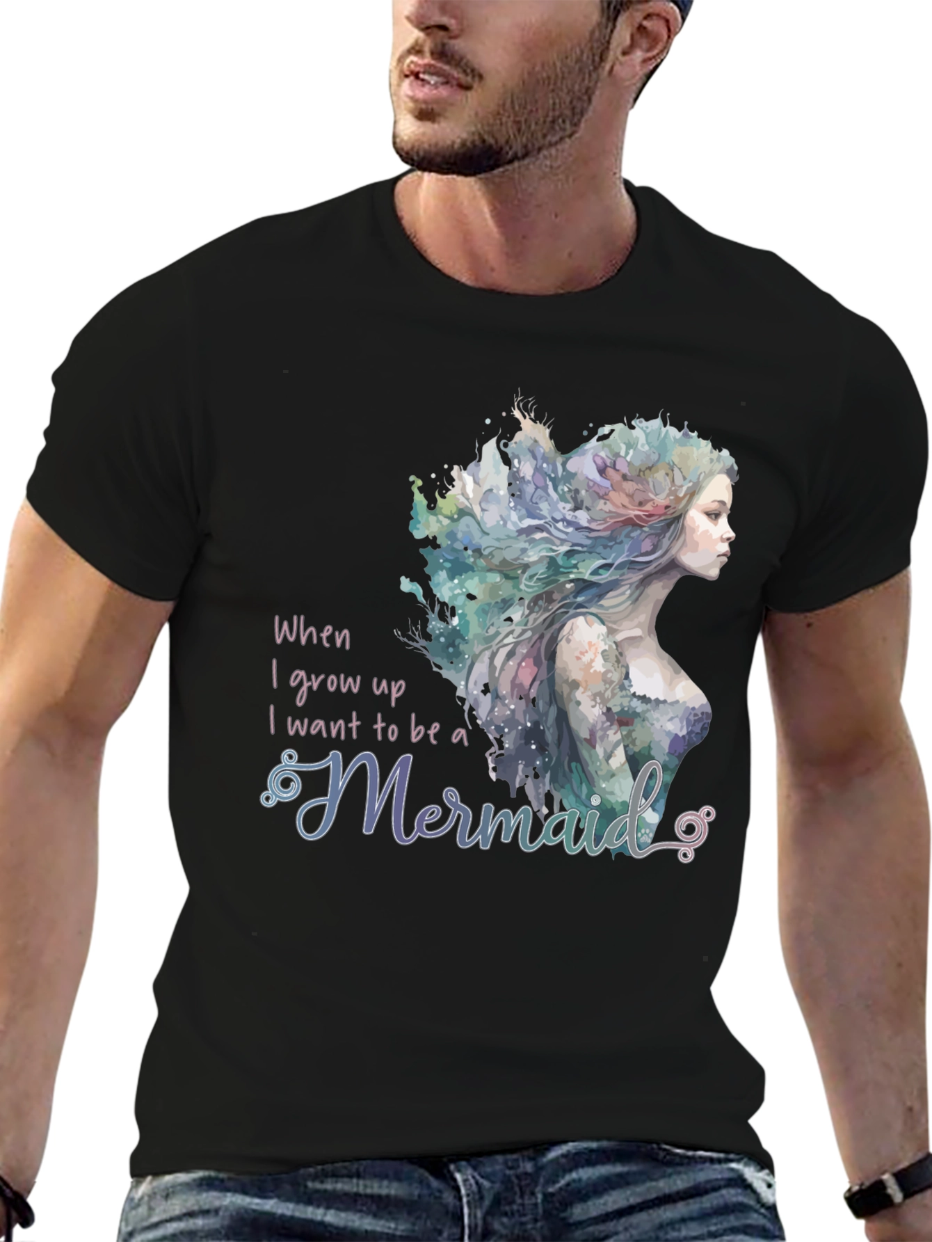 Mermaid Wish Graphic Tee - Black Crew Neck