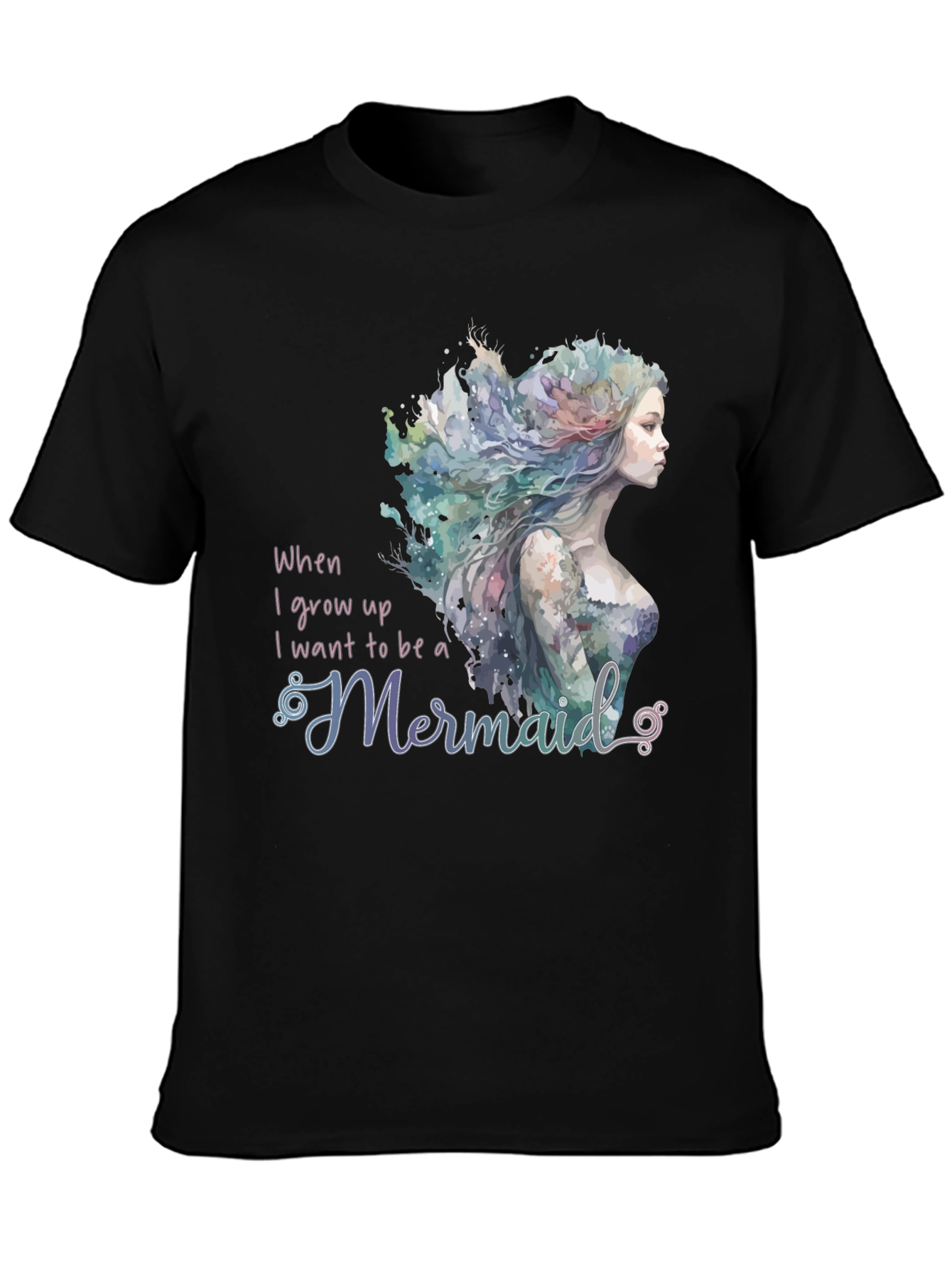 Mermaid Wish Graphic Tee - Black Crew Neck