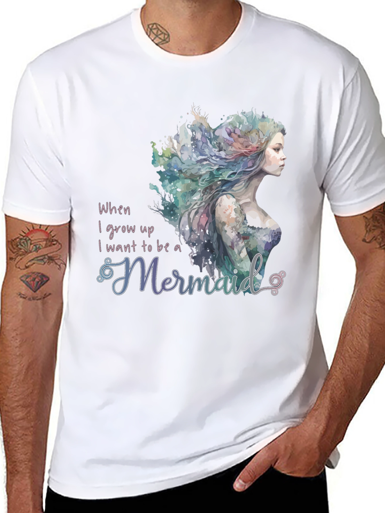 Mermaid Wish Graphic Tee - Black Crew Neck