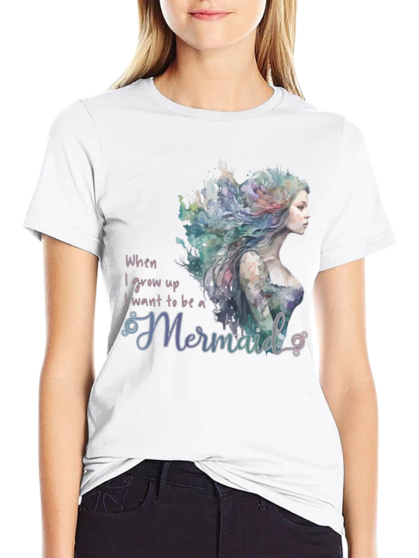 Mermaid Wish Graphic Tee - Black Crew Neck