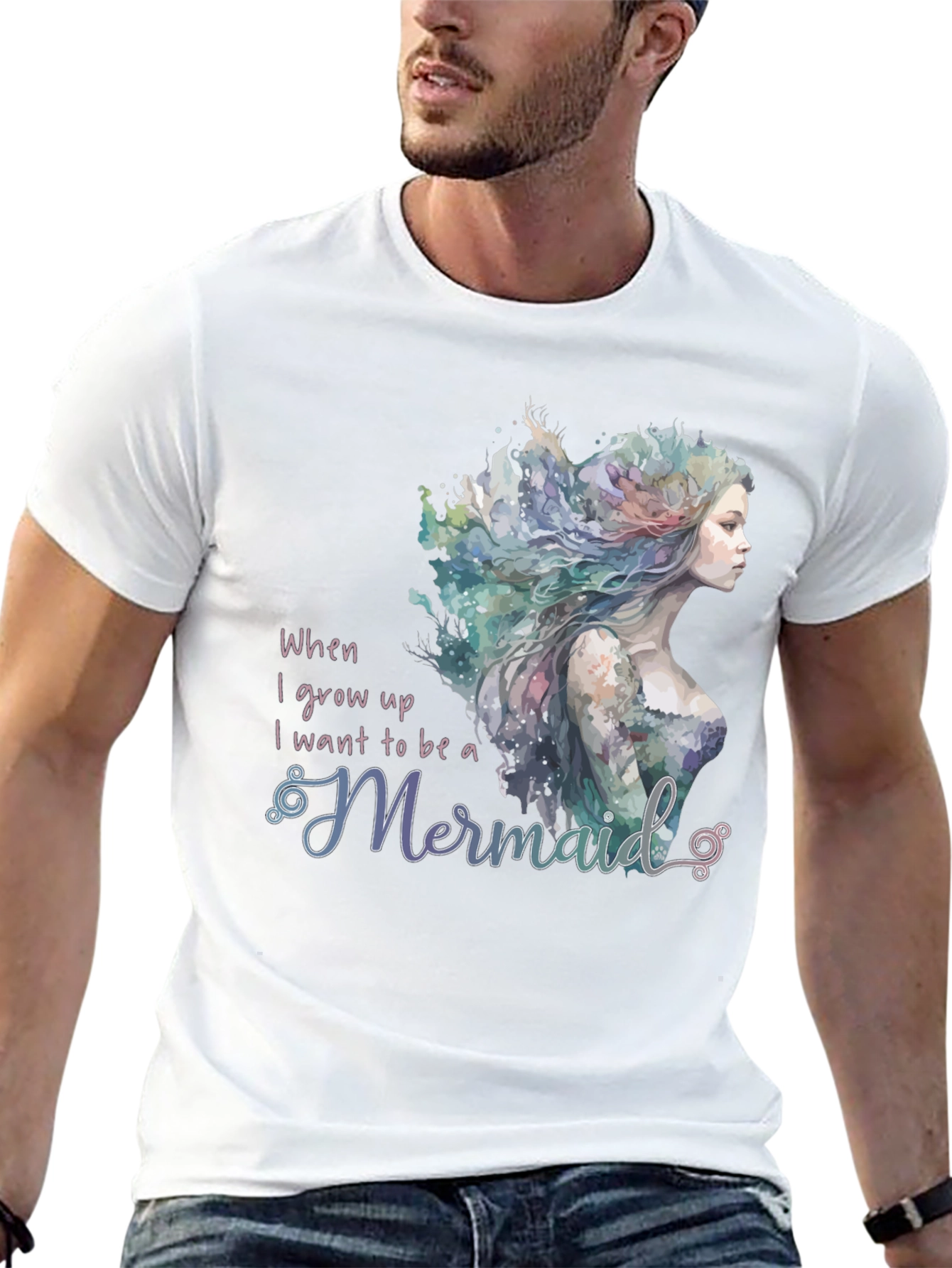 Mermaid Wish Graphic Tee - Black Crew Neck