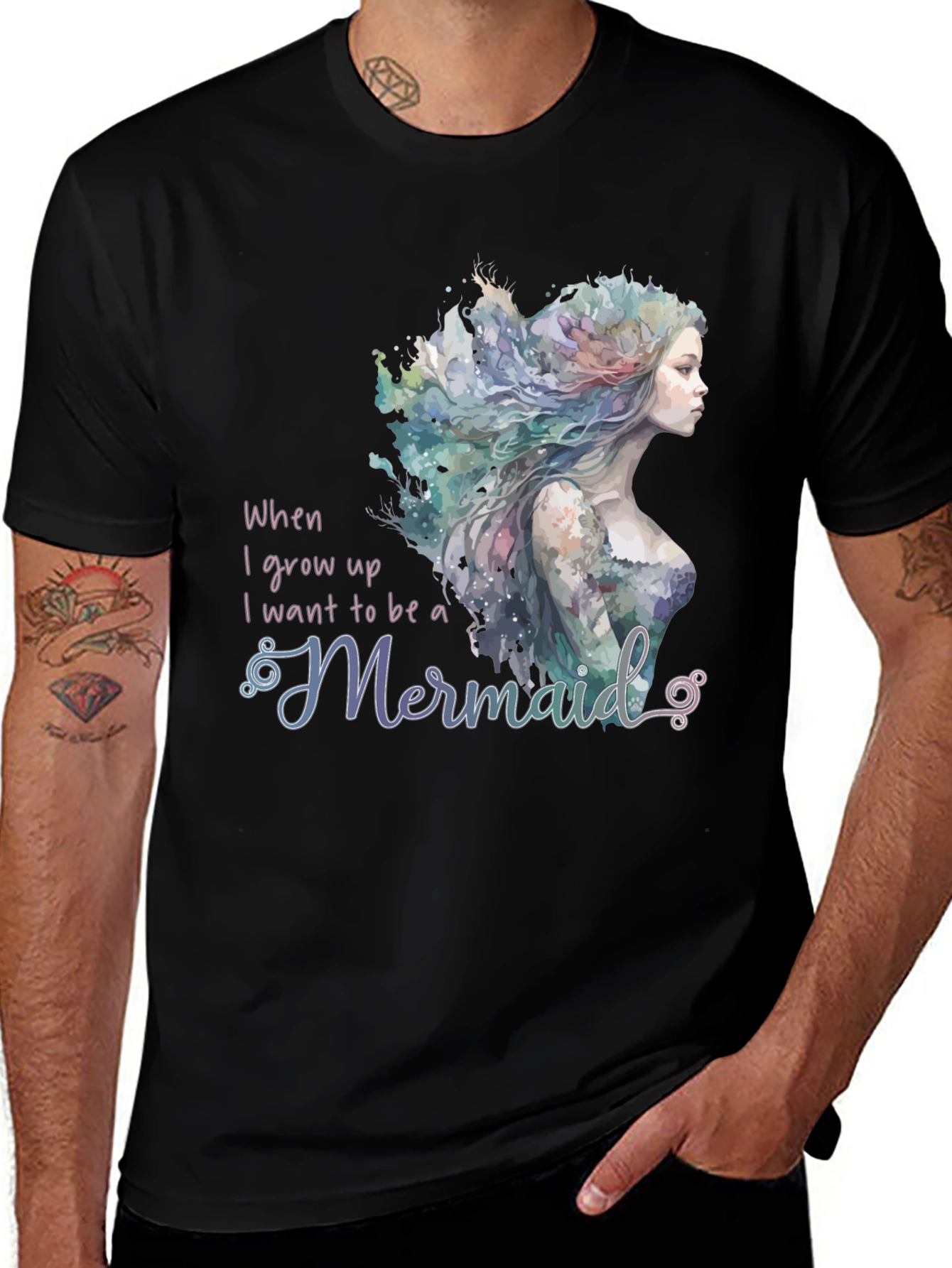 Mermaid Wish Graphic Tee - Black Crew Neck
