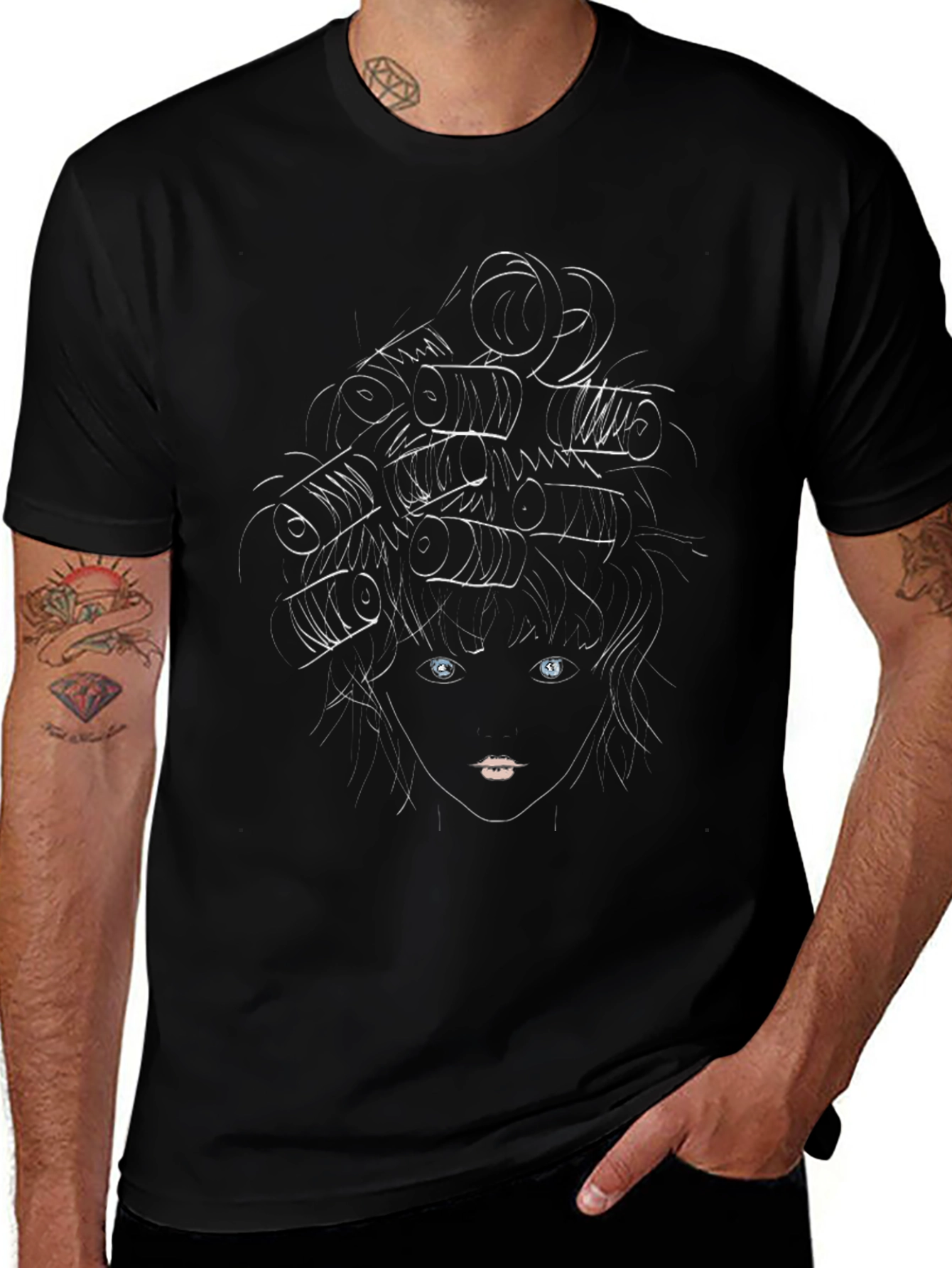 Stylized Medusa Graphic Black T-Shirt
