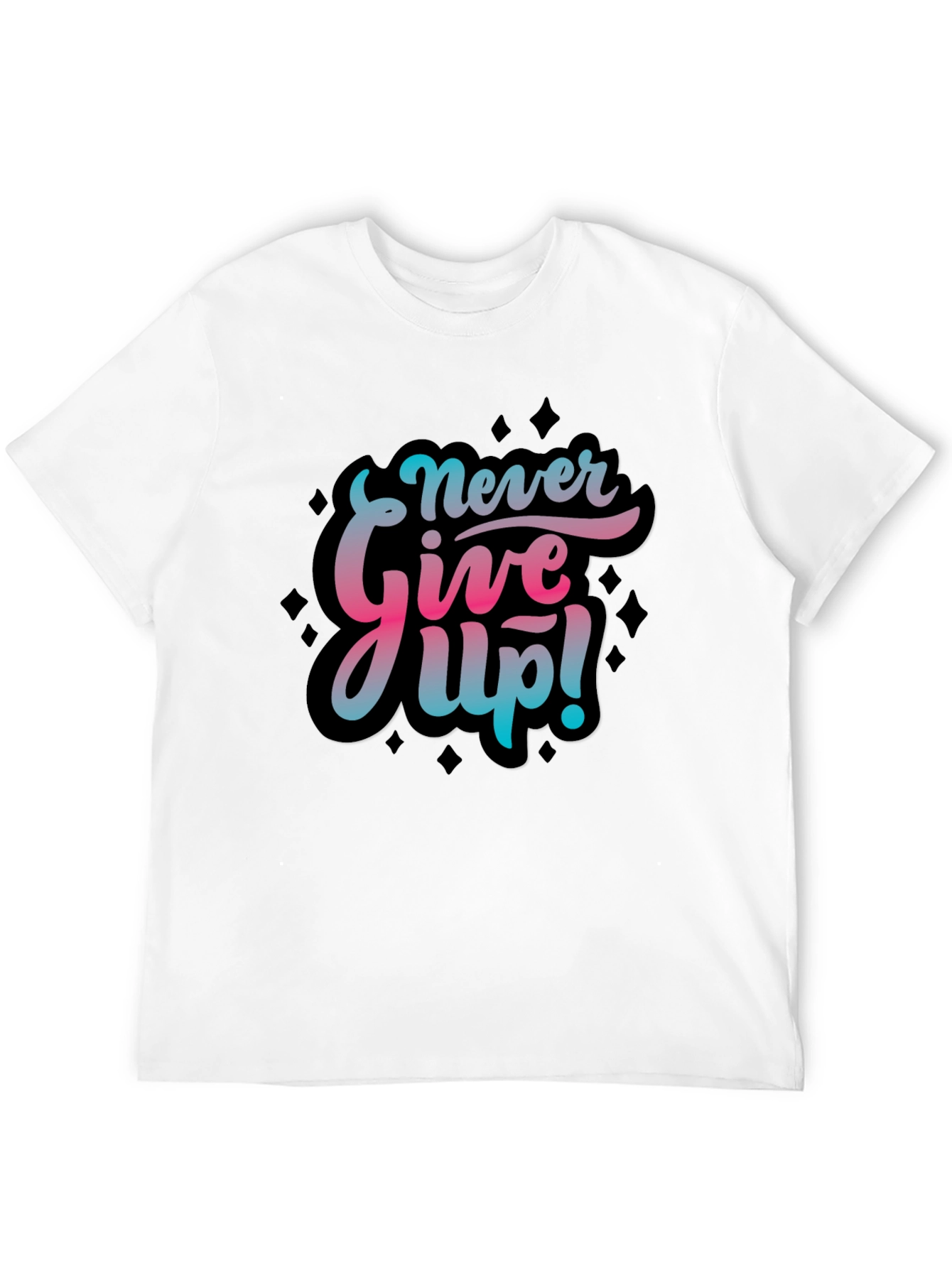 Never Give Up Graphic Print Black T-Shirt
