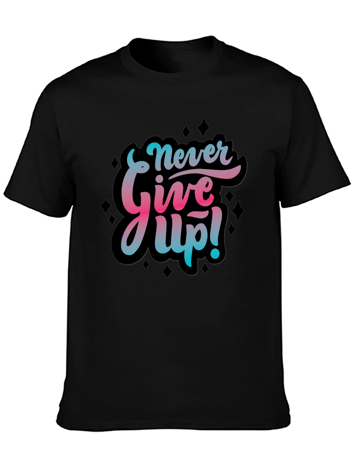 Never Give Up Graphic Print Black T-Shirt