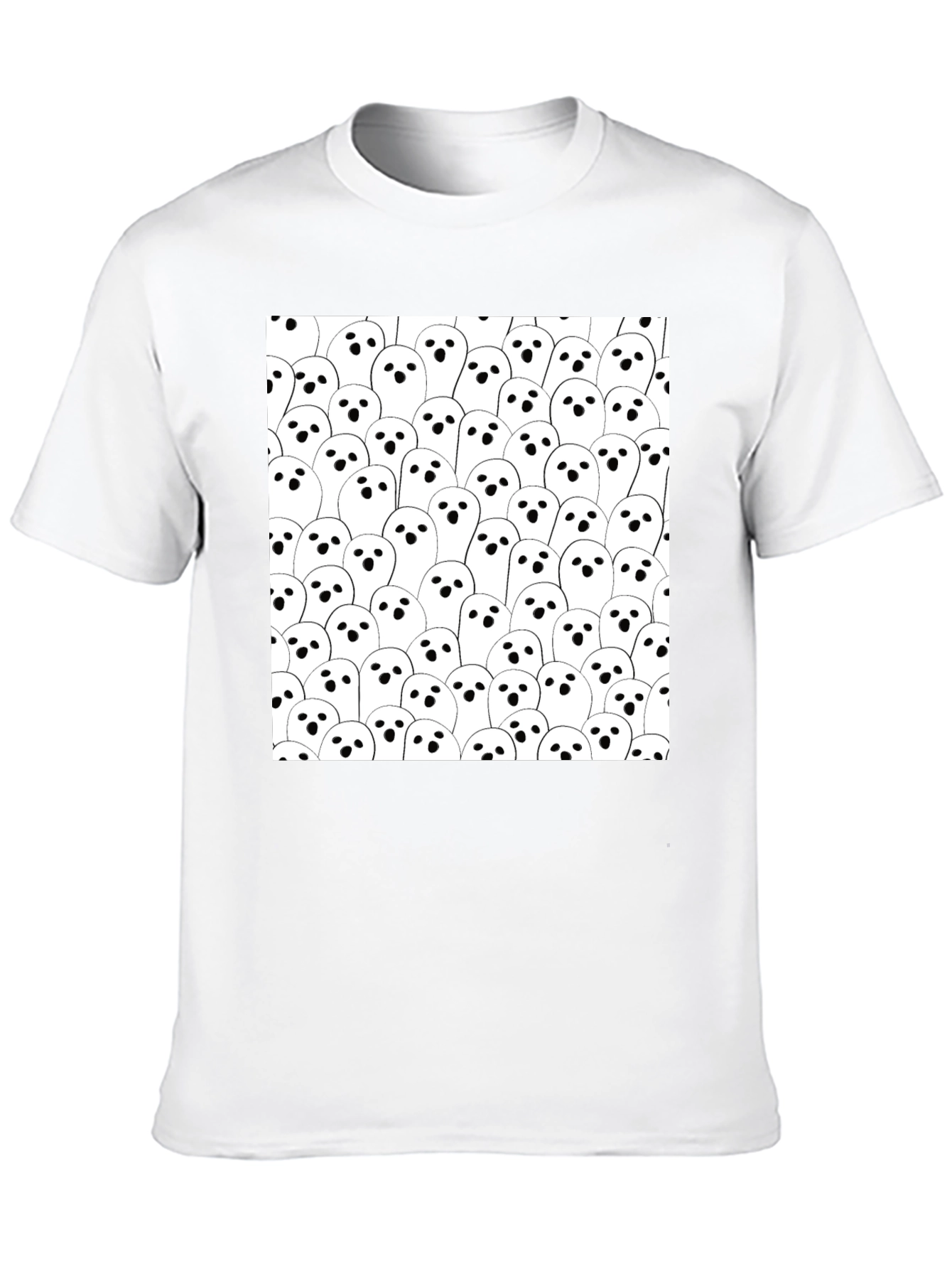 Ghost Pattern Black T-Shirt - Spooky Season Tee