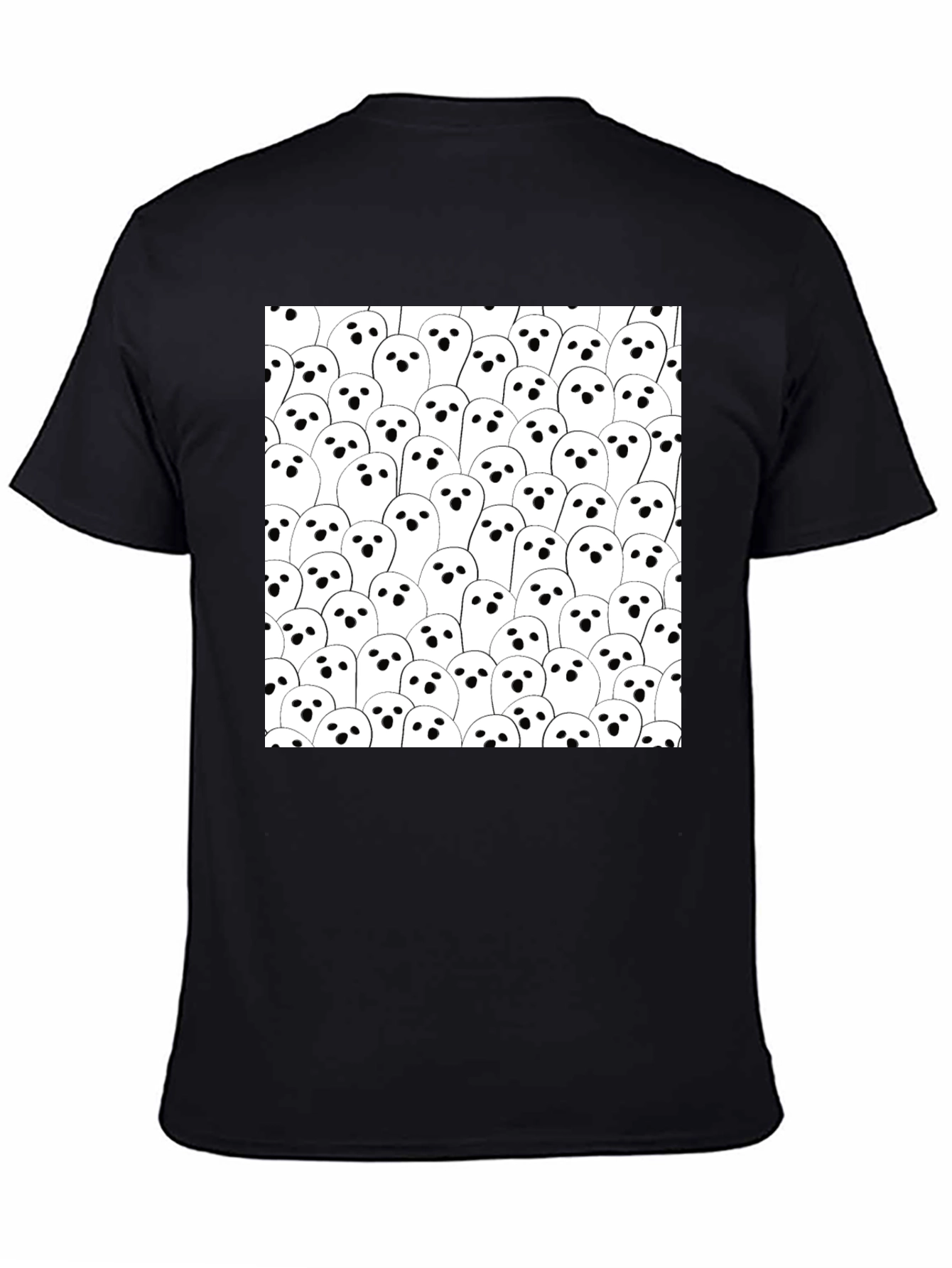 Ghost Pattern Black T-Shirt - Spooky Season Tee