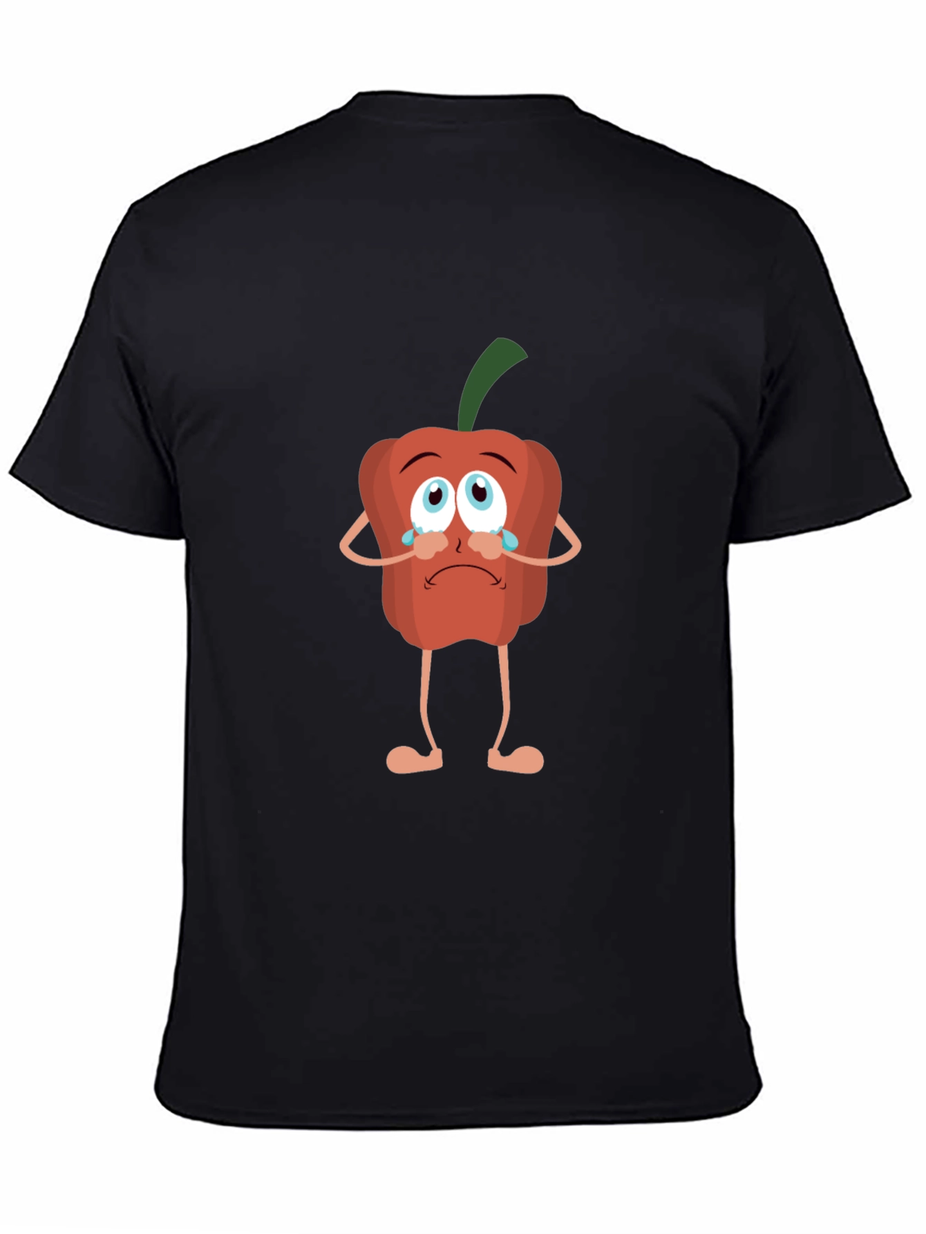 Sad Pepper Cartoon Black T-Shirt