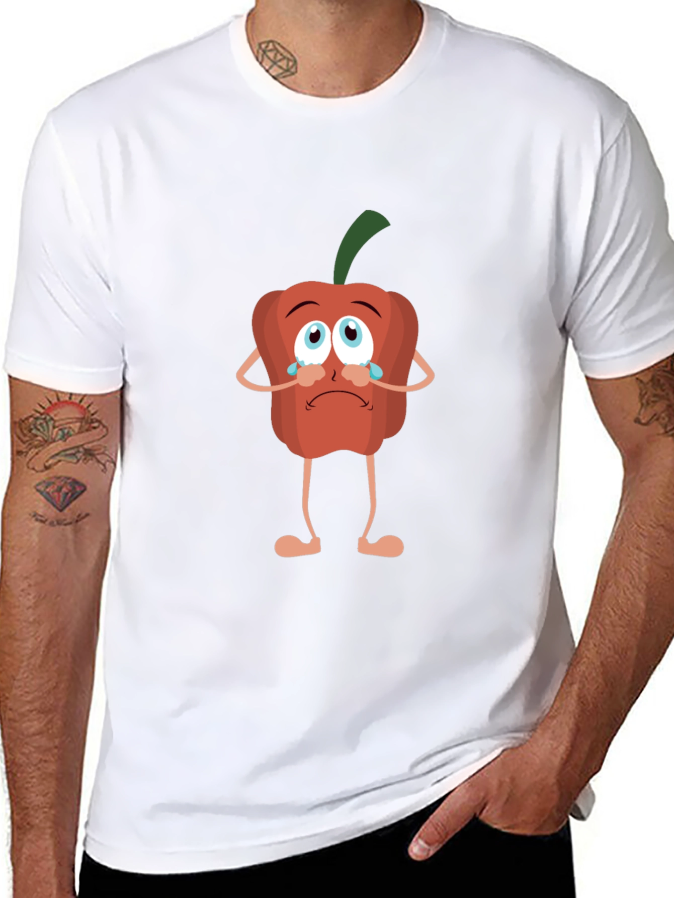 Sad Pepper Cartoon Black T-Shirt