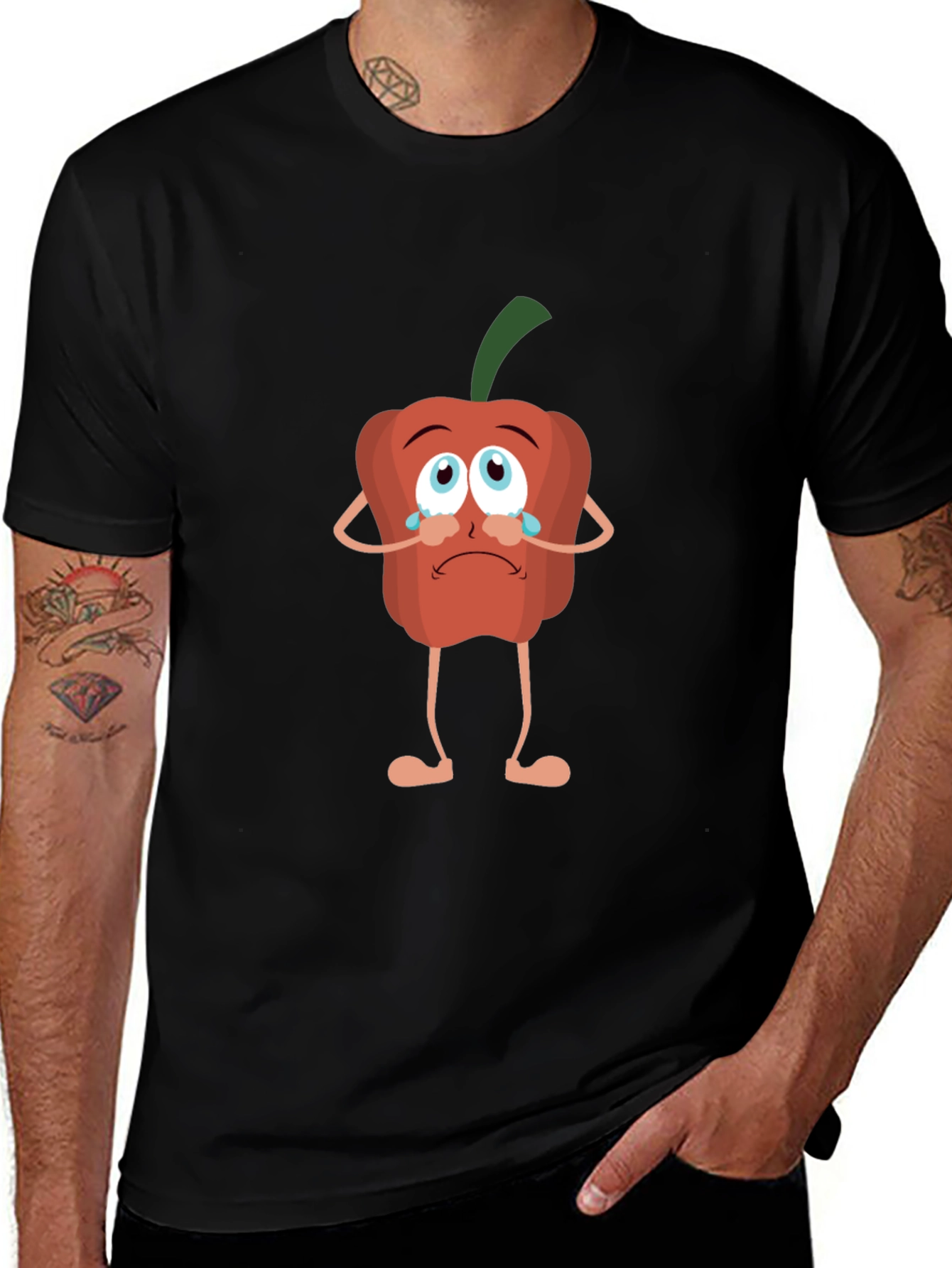Sad Pepper Cartoon Black T-Shirt