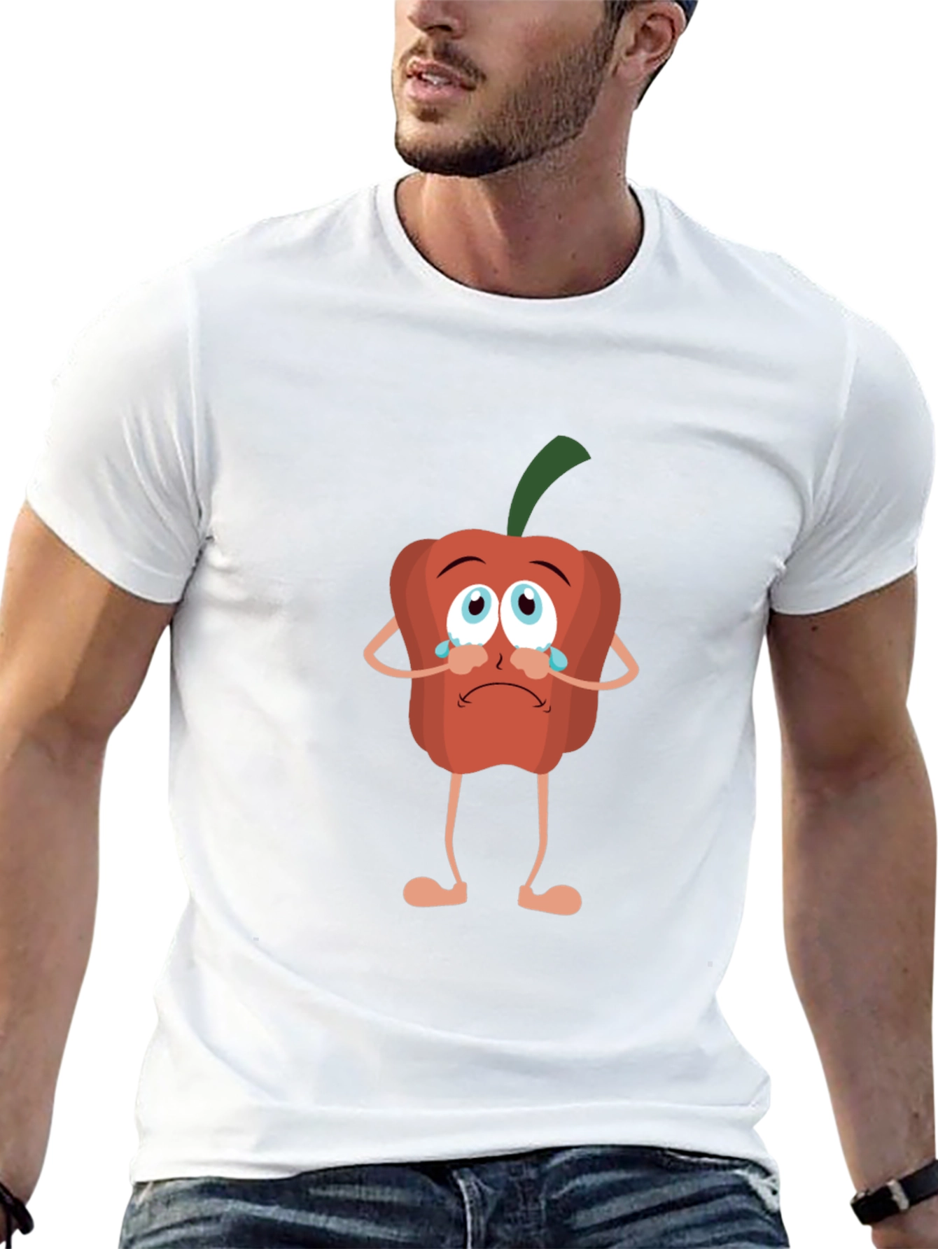 Sad Pepper Cartoon Black T-Shirt