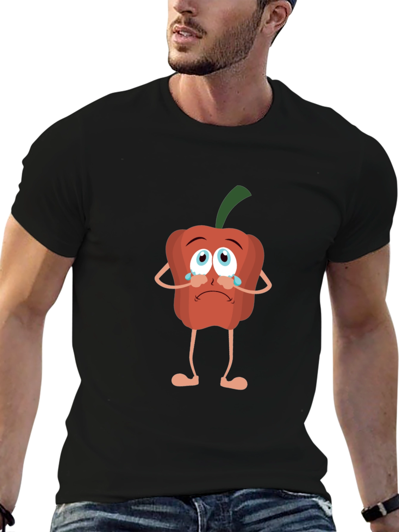 Sad Pepper Cartoon Black T-Shirt