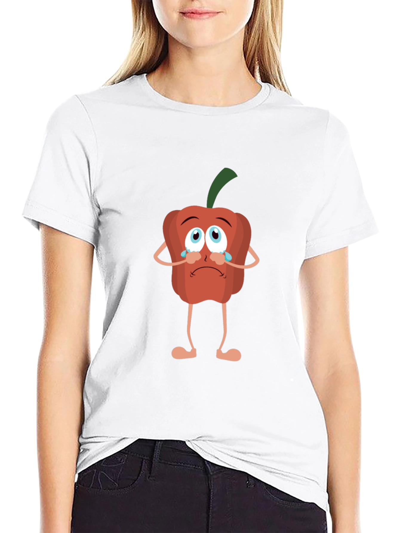 Sad Pepper Cartoon Black T-Shirt