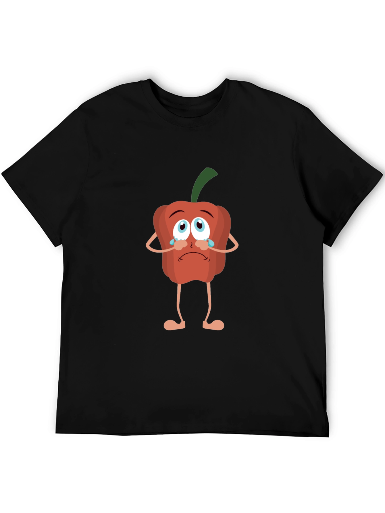 Sad Pepper Cartoon Black T-Shirt