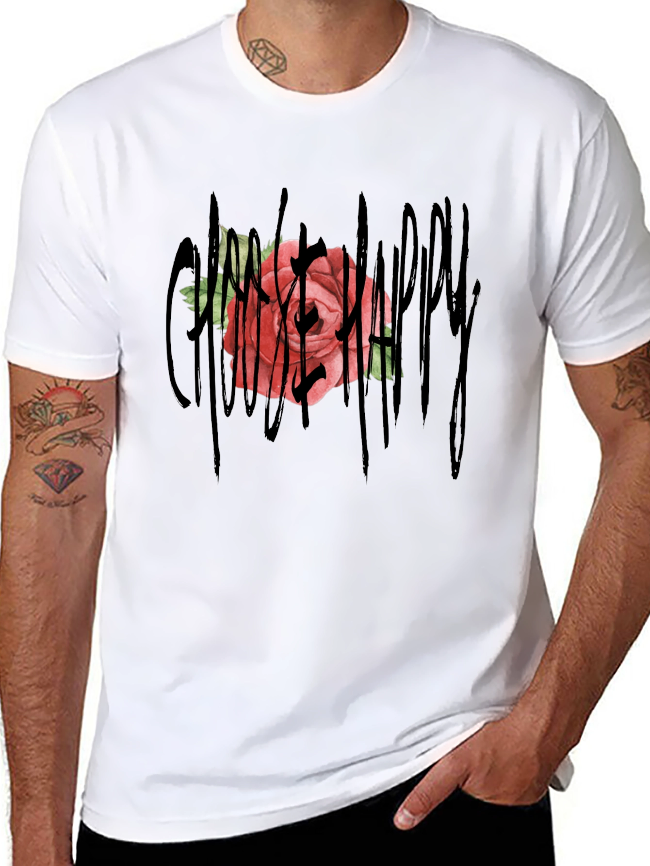 Gothic Rose Happy T-Shirt - Unique Graphic Tee