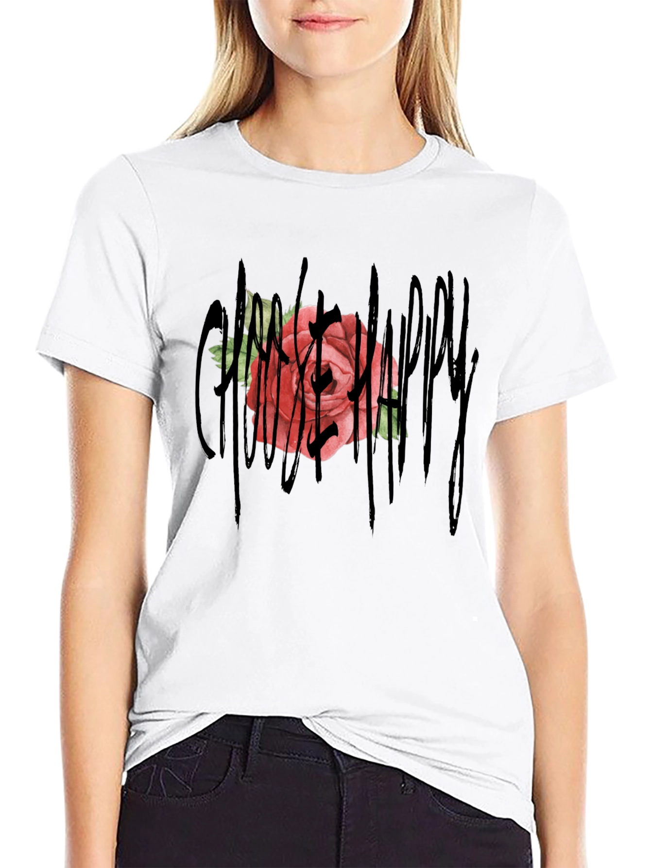 Gothic Rose Happy T-Shirt - Unique Graphic Tee