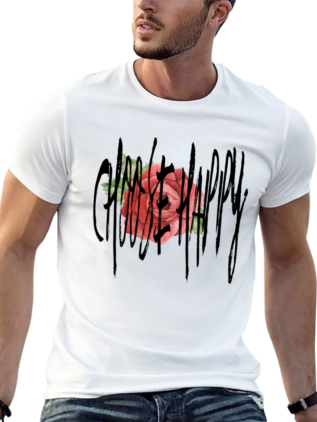 Gothic Rose Happy T-Shirt - Unique Graphic Tee