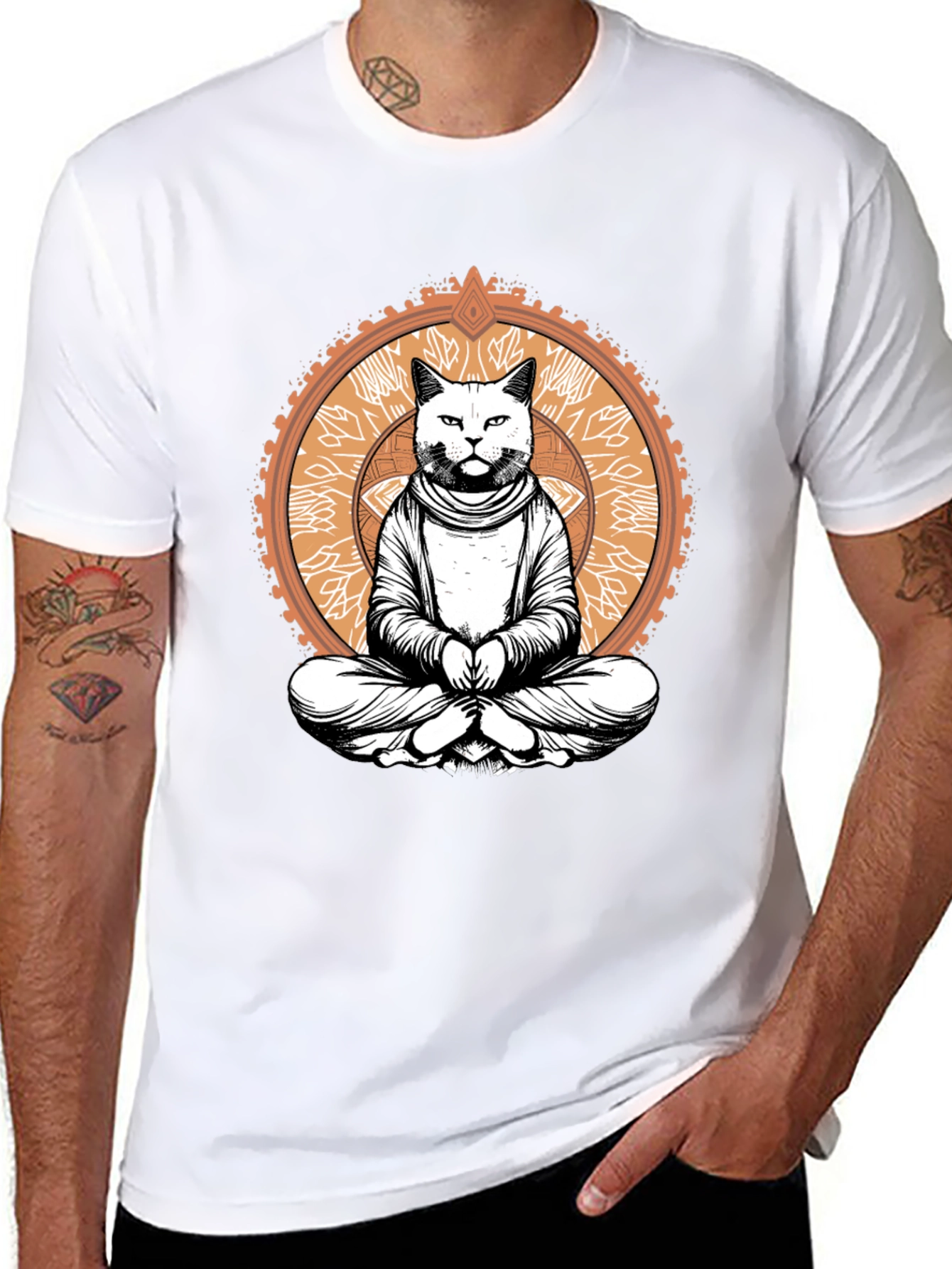 Meditating Cat Graphic Tee - Black