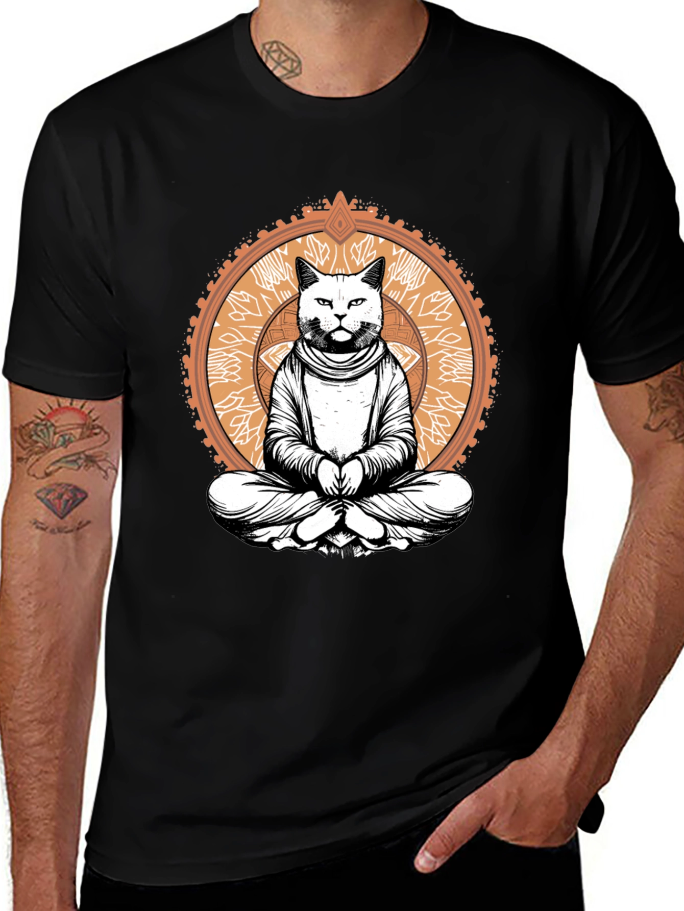 Meditating Cat Graphic Tee - Black