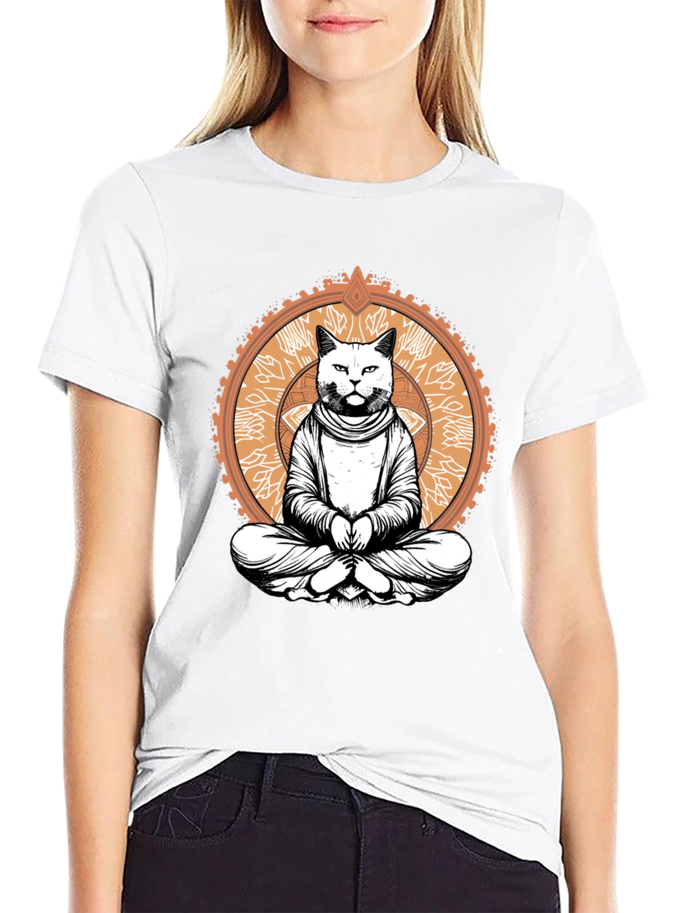 Meditating Cat Graphic Tee - Black