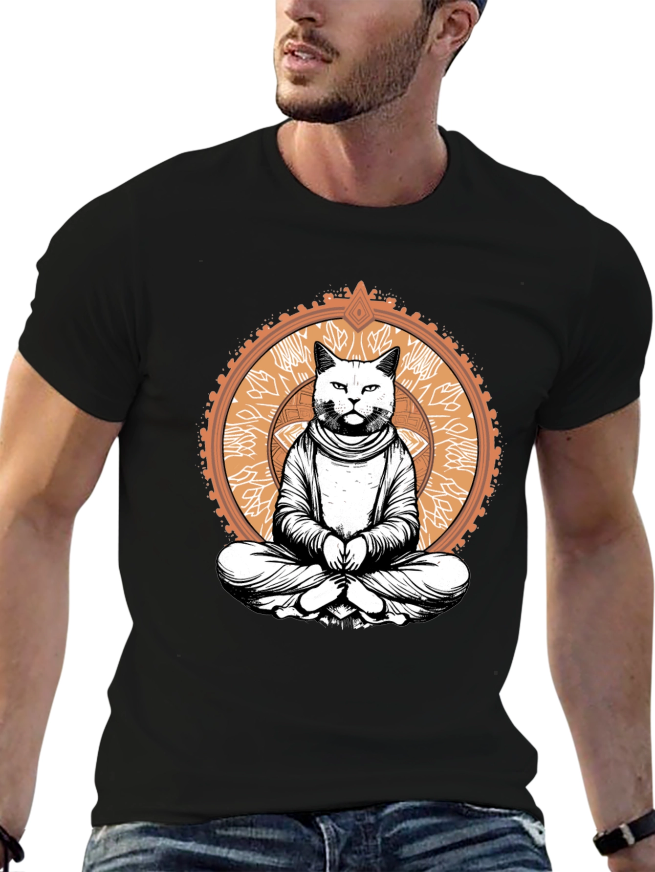 Meditating Cat Graphic Tee - Black