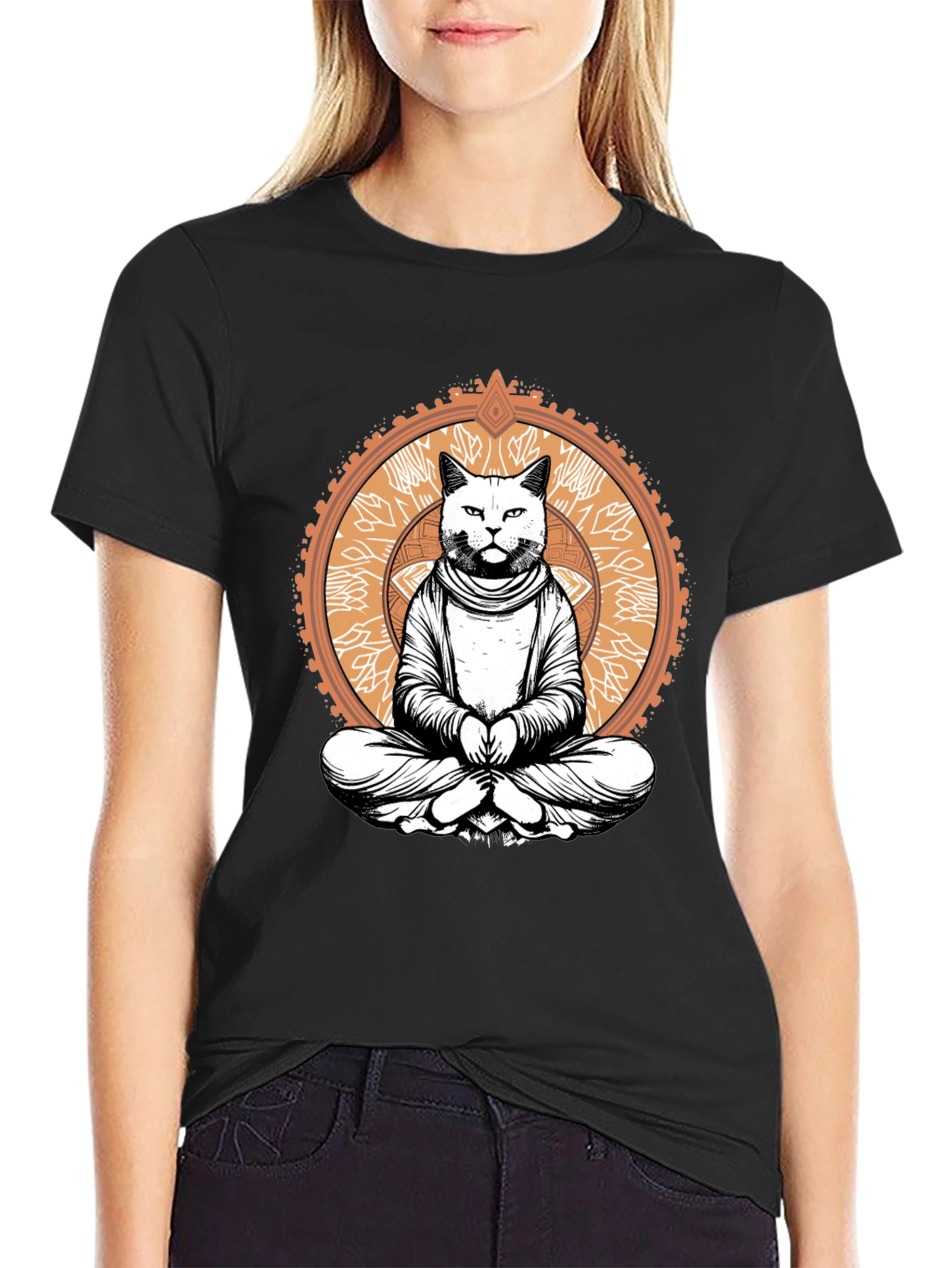 Meditating Cat Graphic Tee - Black