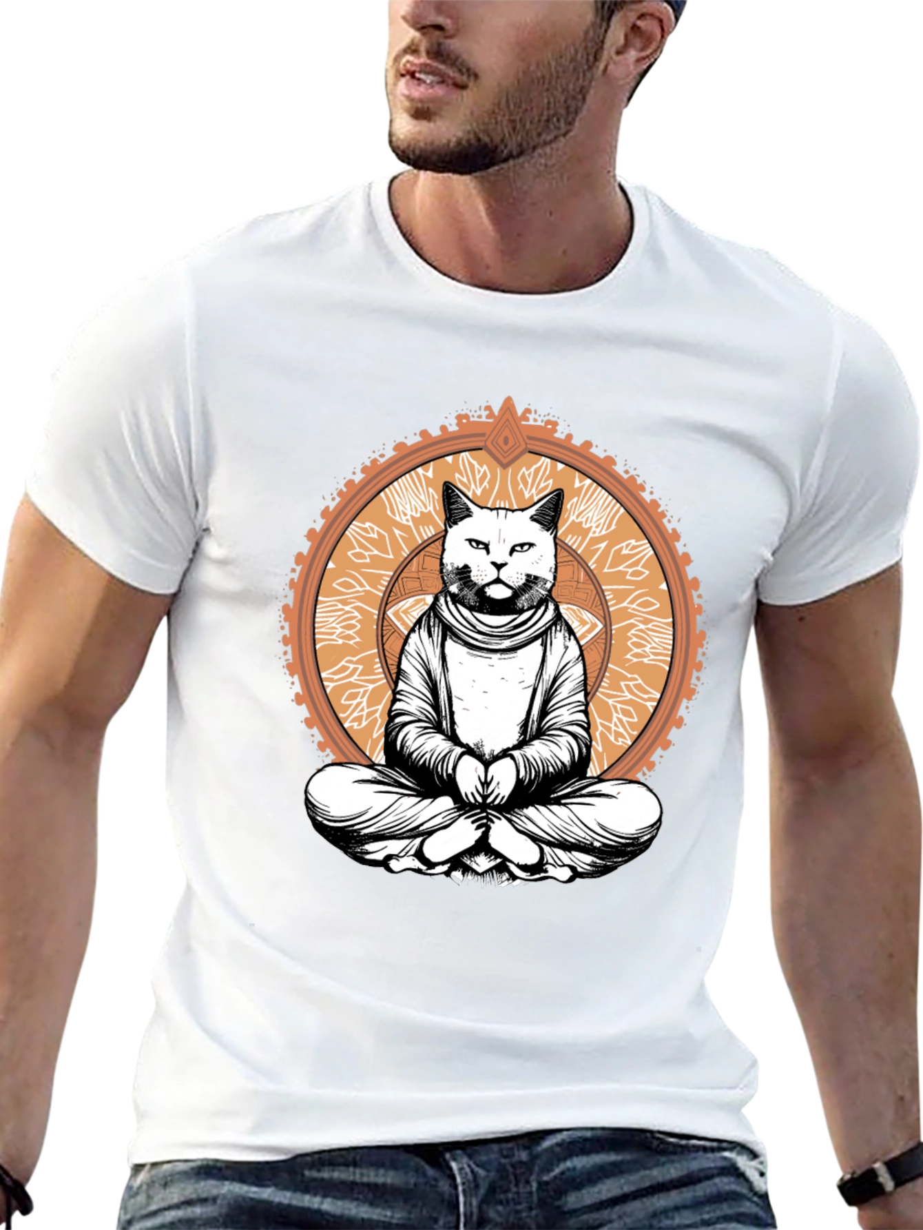 Meditating Cat Graphic Tee - Black