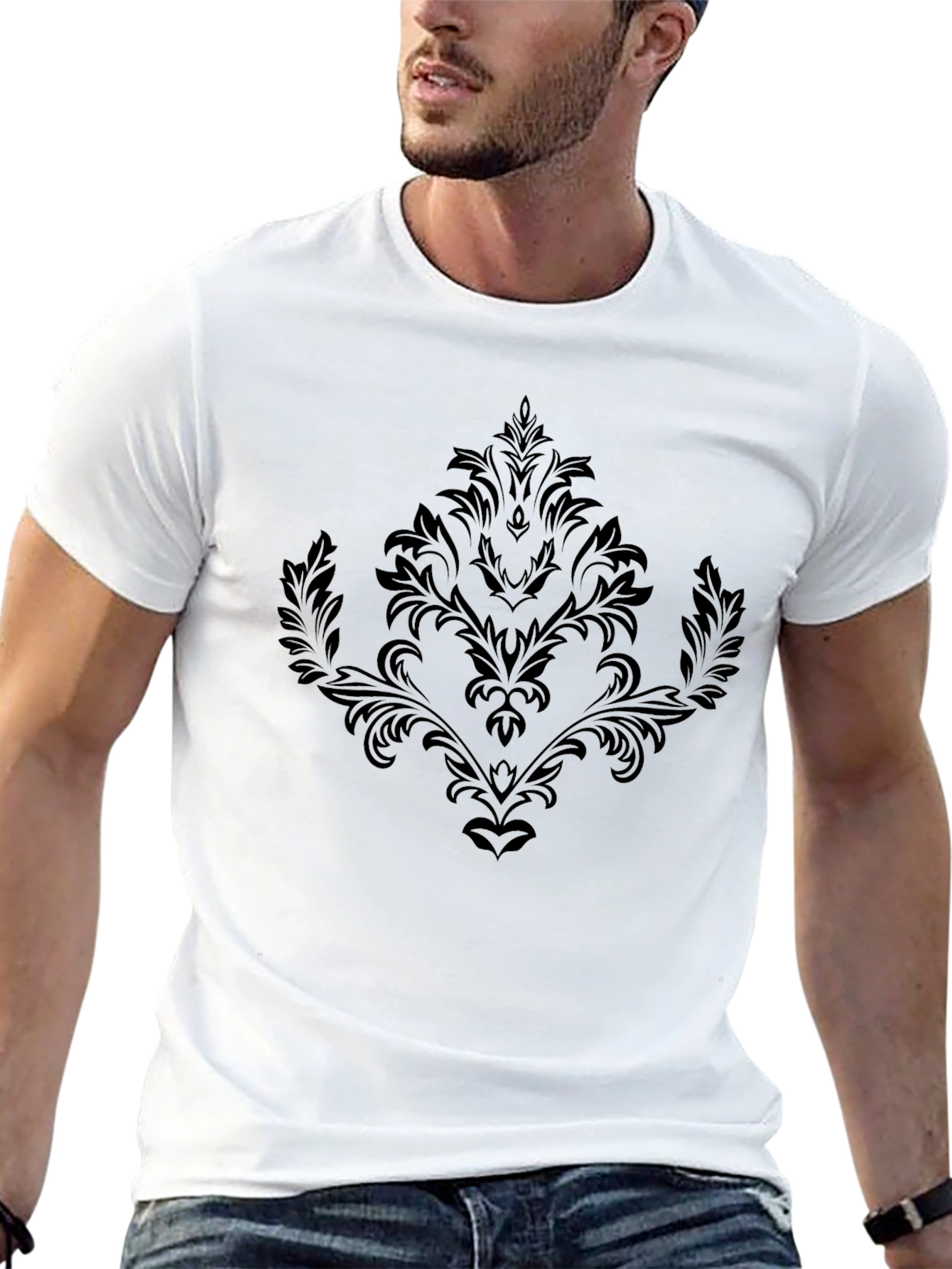 Mens Black T-Shirt with Ornamental Design