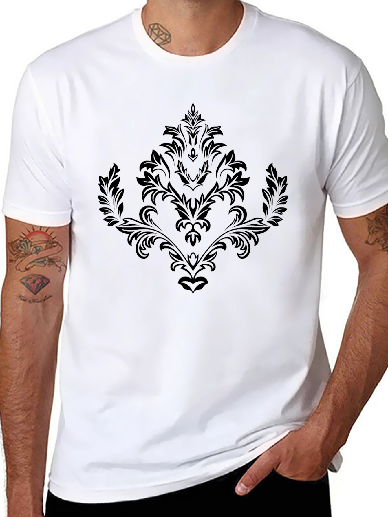 Mens Black T-Shirt with Ornamental Design