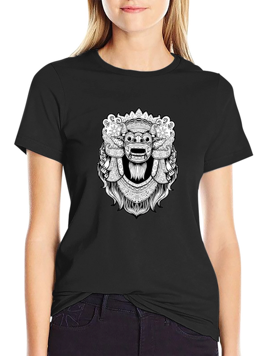 Black Graphic Tee - Balinese Barong Mask Design