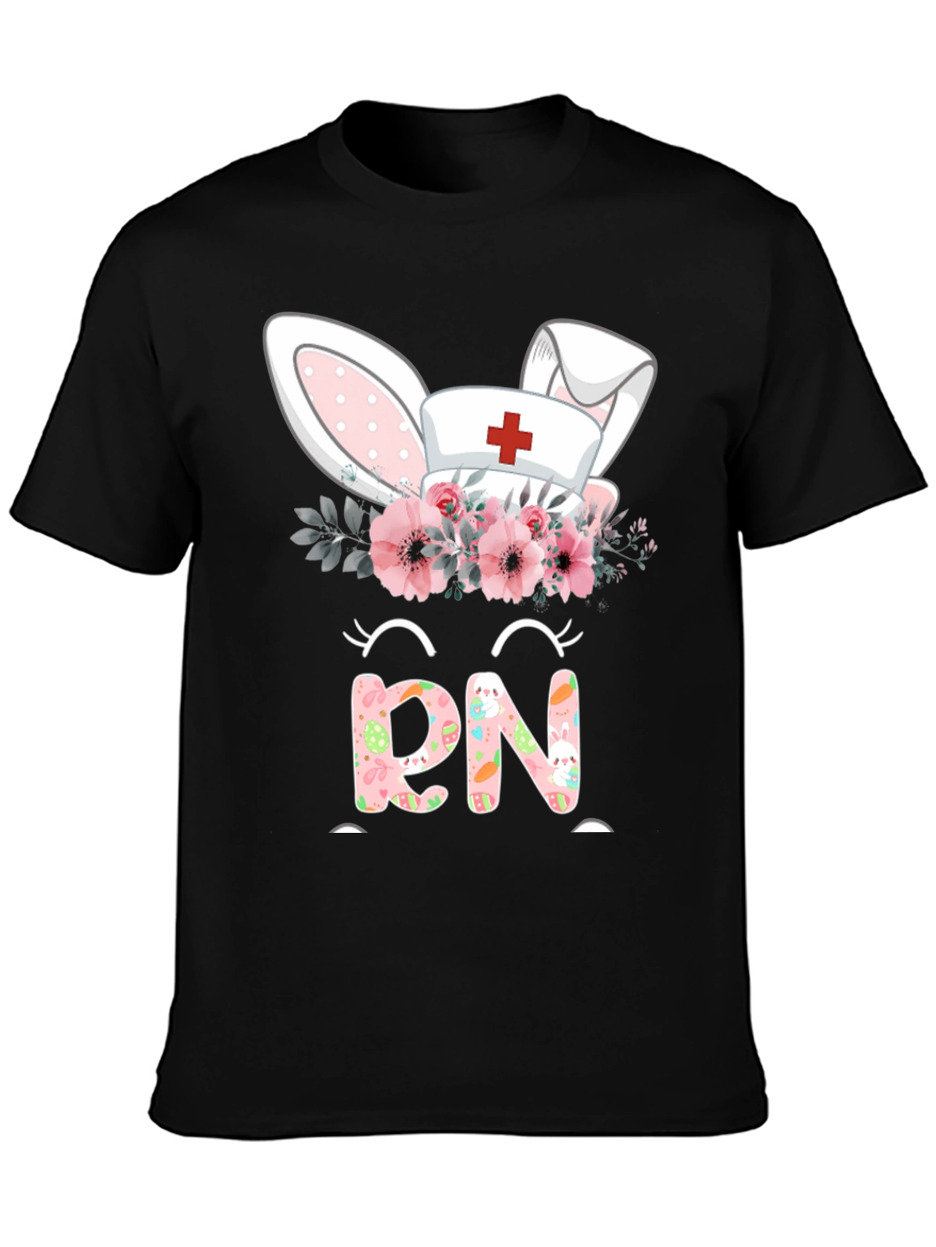 Easter RN Nurse Bunny Ears Floral T-Shirt