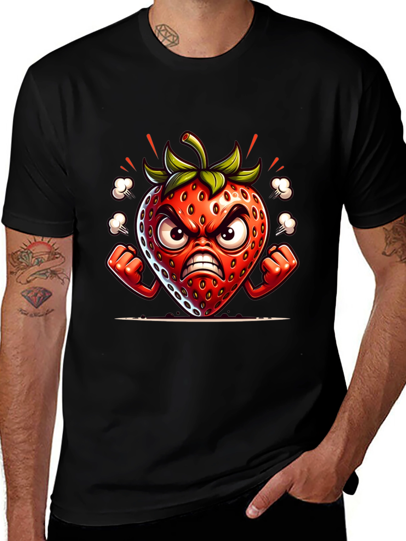 Angry Strawberry Cartoon Graphic Tee